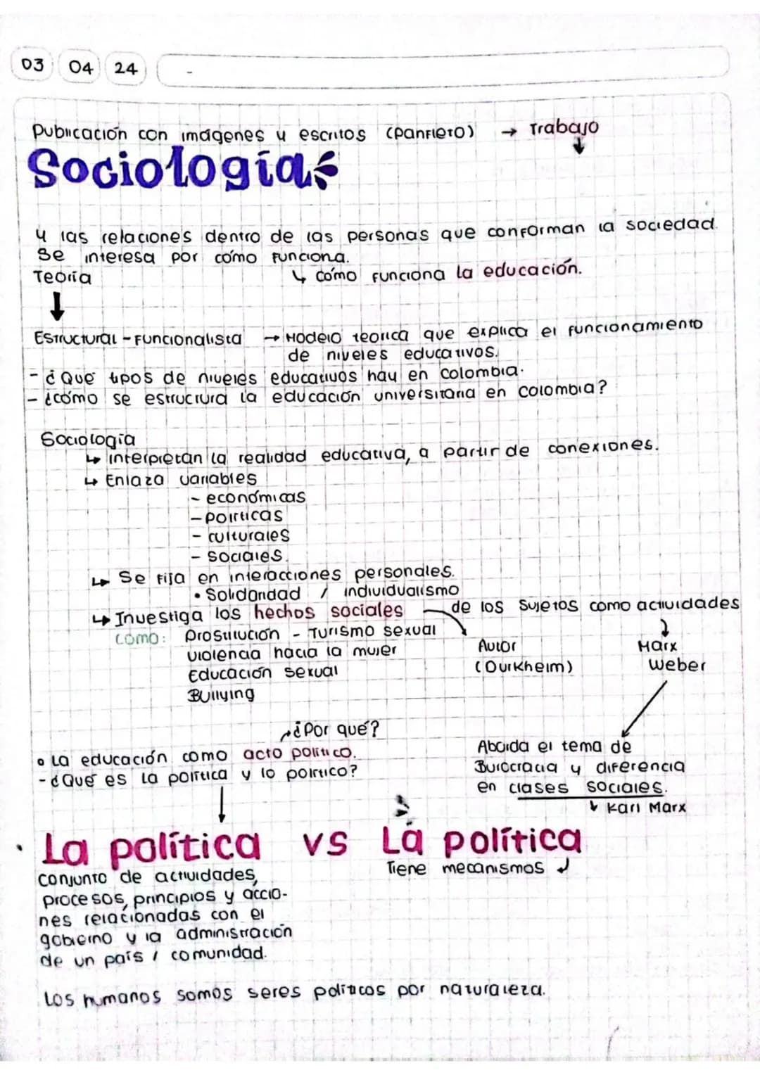 .
03
04 24
Publicación con imágenes y escritos (panfleto)
Sociologías
→ Trabajo
u las relaciones dentro de las personas que conforman la soc