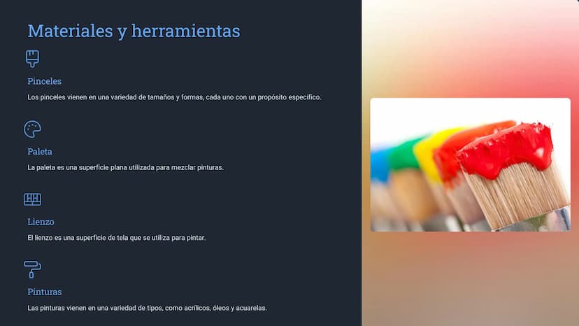 Introducción a la
pintura
La pintura es una forma de arte que utiliza pigmentos para crear
imágenes sobre una superficie. Es una forma de ex