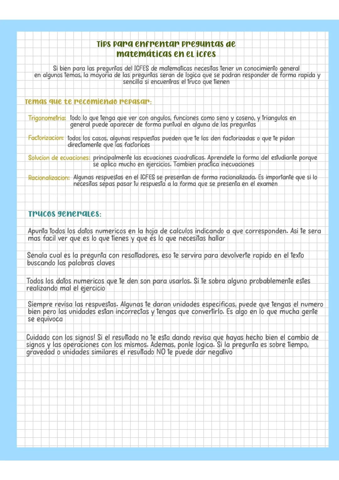 Tips para el icfes en matemáticas 