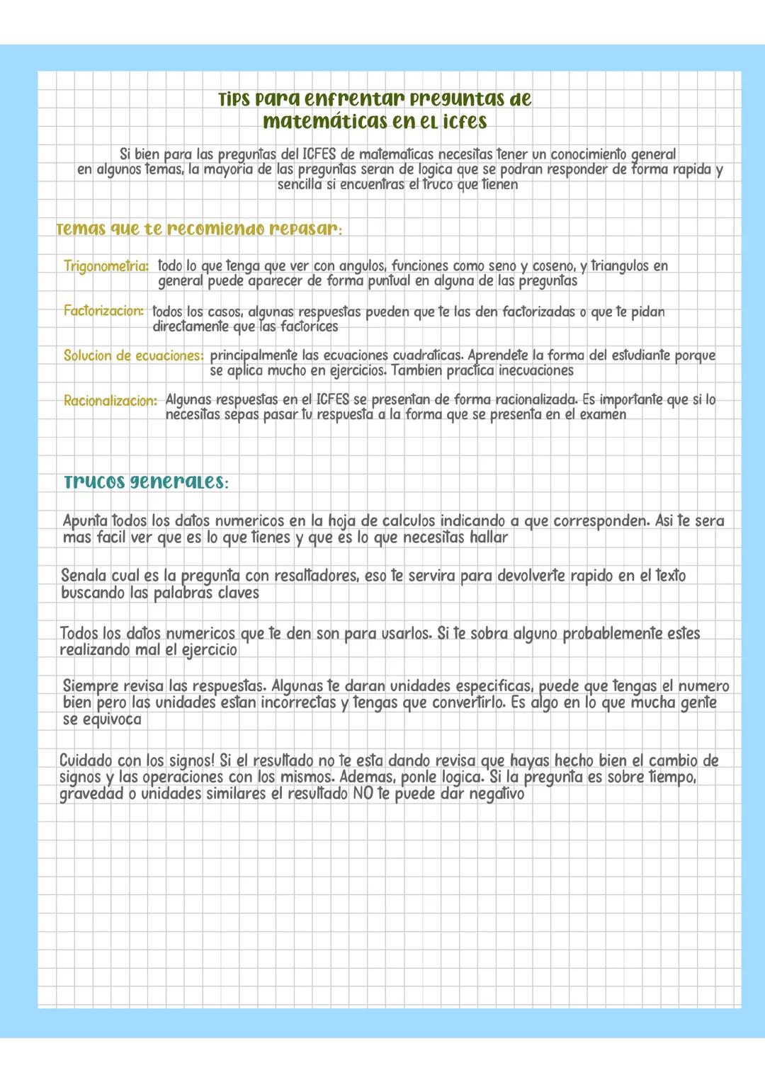 Tips para el icfes en matemáticas 