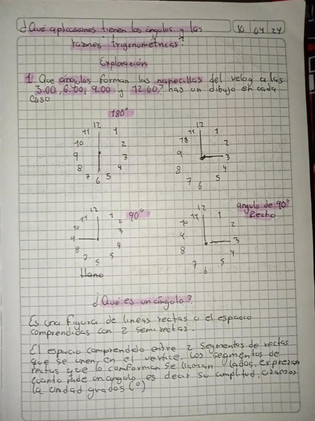 100
razones trigonométricas
(dQue aplicasiones tienen
angulos y las
10/04/24
Exploración
1. Que angulas forman las napecillas del velog a la