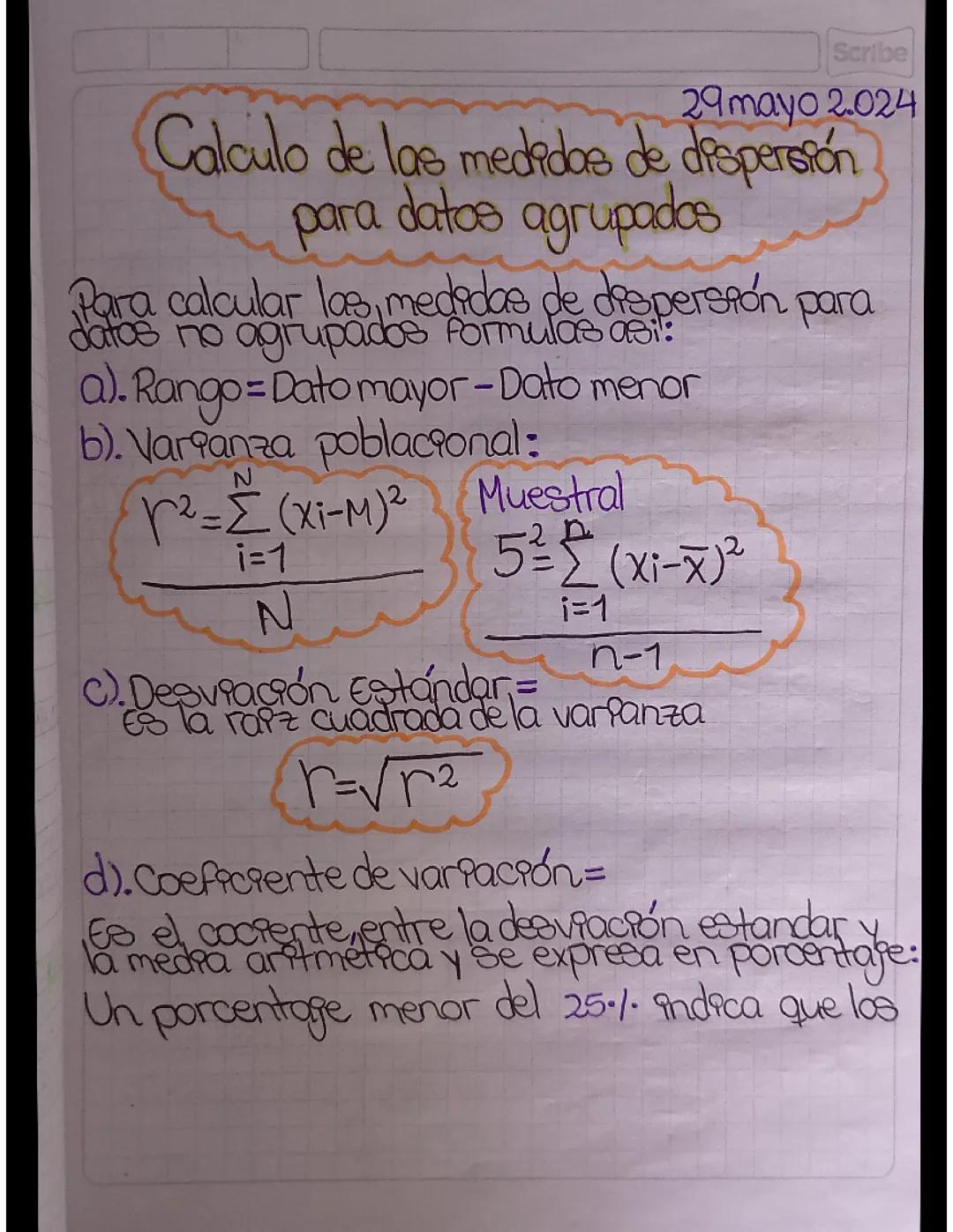 Cálculo de las medidas de dispersión para datos agrupados 