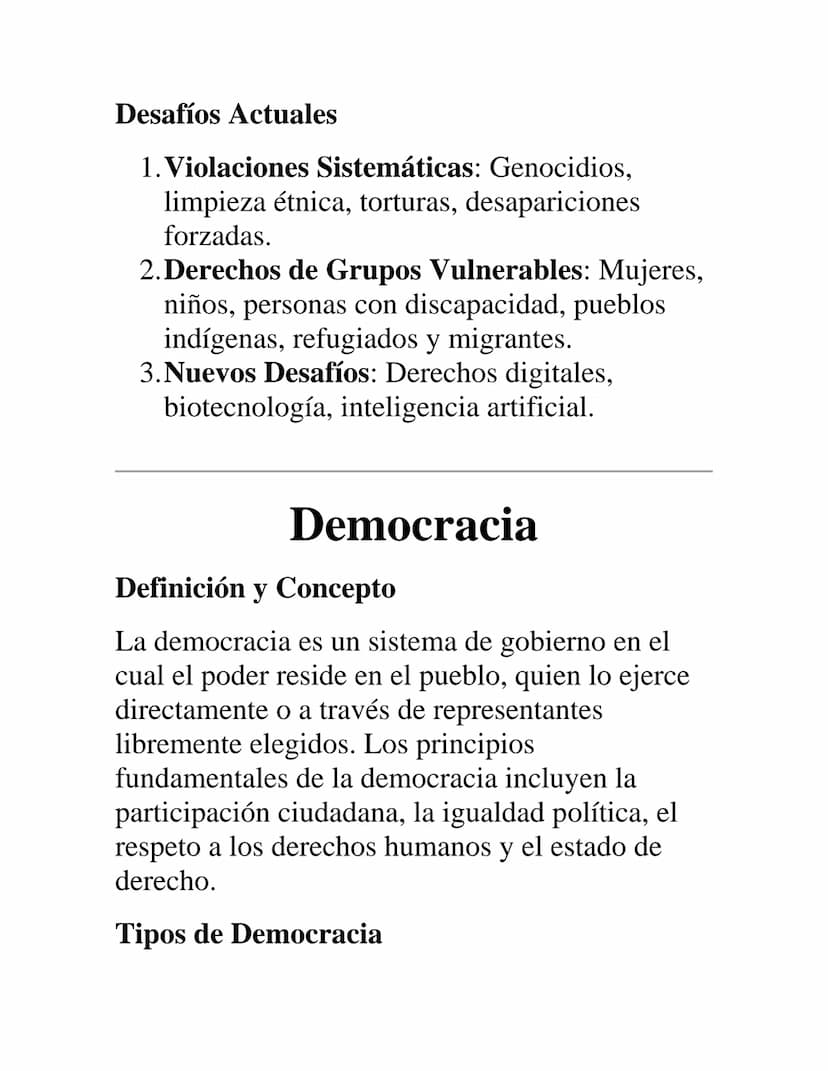 DERECHOS HUMANOS Y
DEMOCRACIA
Derechos Humanos
Definición y Concepto
Los derechos humanos son derechos inherentes a
todos los seres humanos,