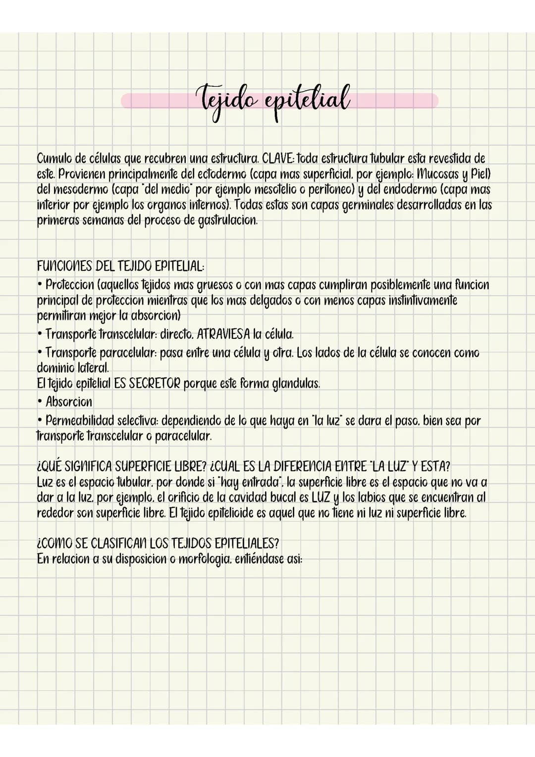 Introducción al tejido epitelial. 