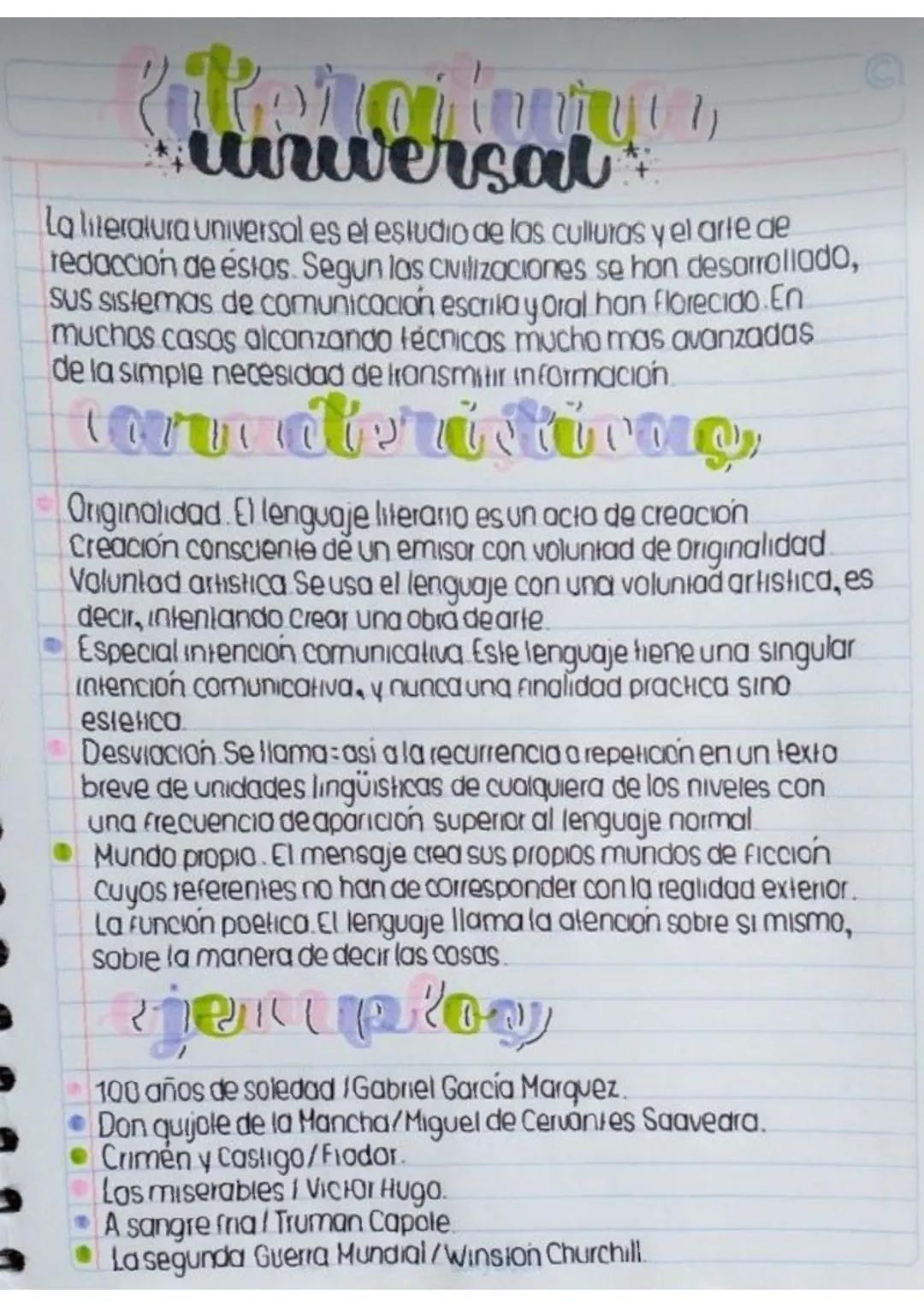 # Literatura

unversal

La literatura universal es el estudio de las culturas y el arte de
redacción de éstas. Segun las civilizaciones se h