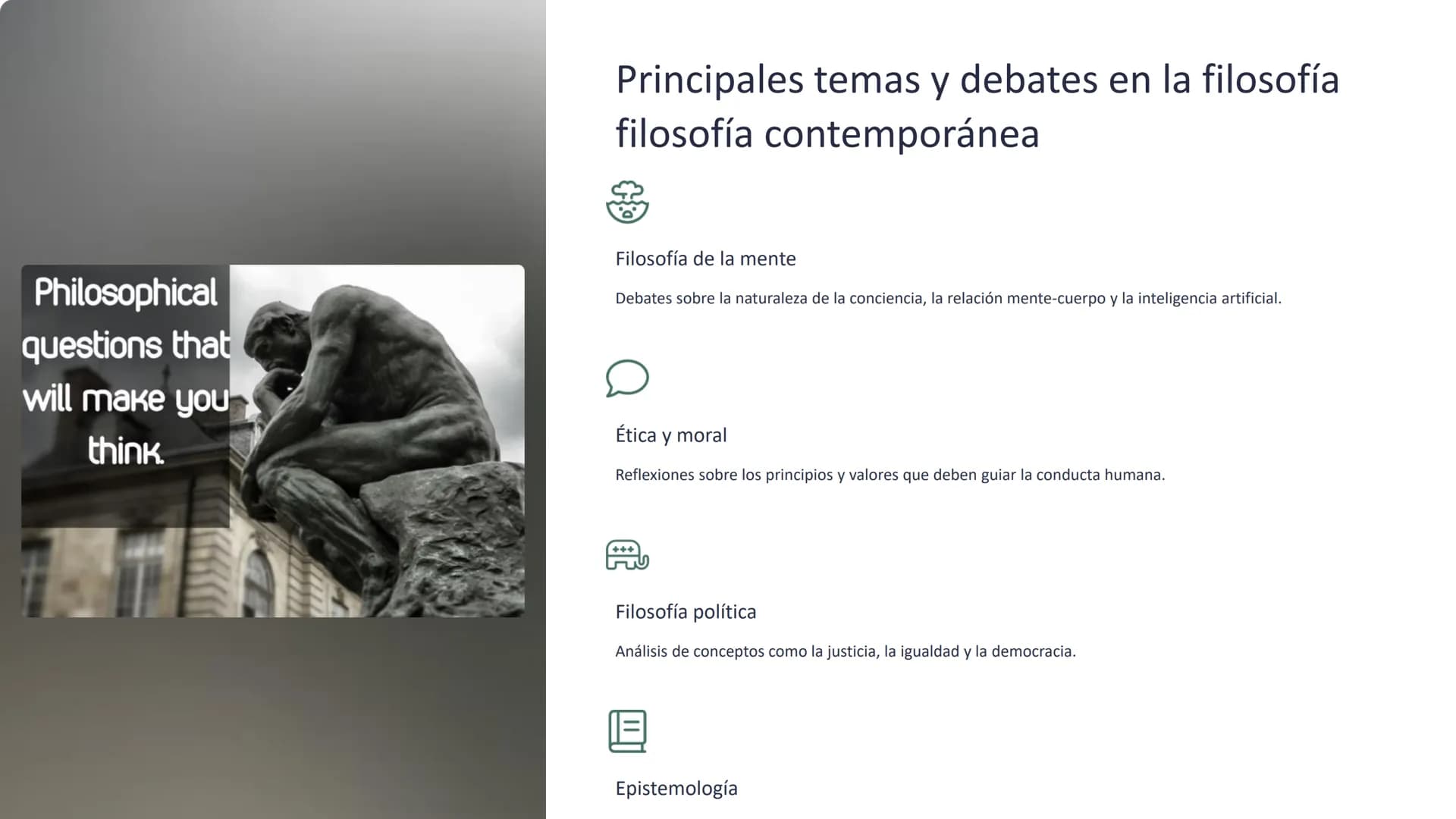 la filosofía
contemporánea
La filosofía contemporánea abarca un amplio espectro de corrientes y
corrientes y enfoques que han surgido desde 