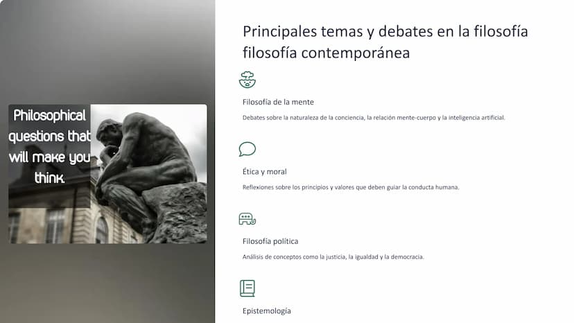 la filosofía
contemporánea
La filosofía contemporánea abarca un amplio espectro de corrientes y
corrientes y enfoques que han surgido desde 