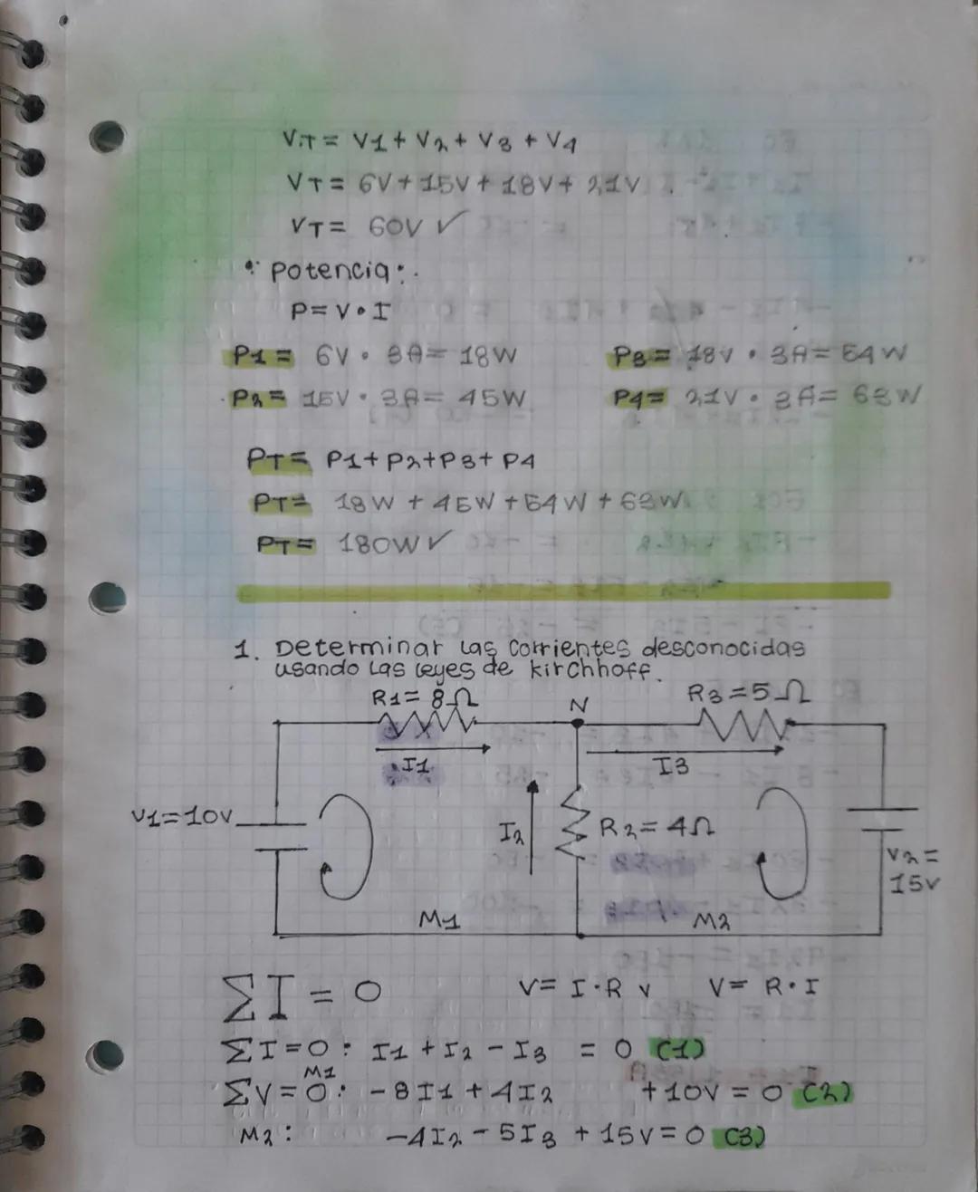 >perimena
... leg
de
Kirchhoff,
• Nudo onodo: Es un punto en el circuito donde
Concurren varios conductores.
"Ley de las corrientes o hodas 