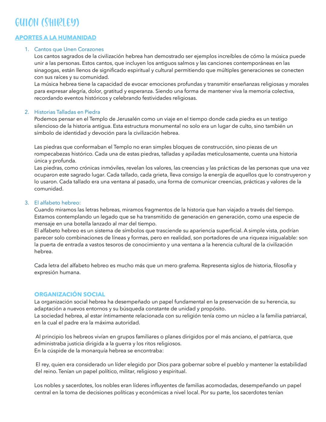 GUION (SHIRLEY)
APORTES A LA HUMANIDAD
1. Cantos que Unen Corazones
Los cantos sagrados de la civilización hebrea han demostrado ser ejemplo