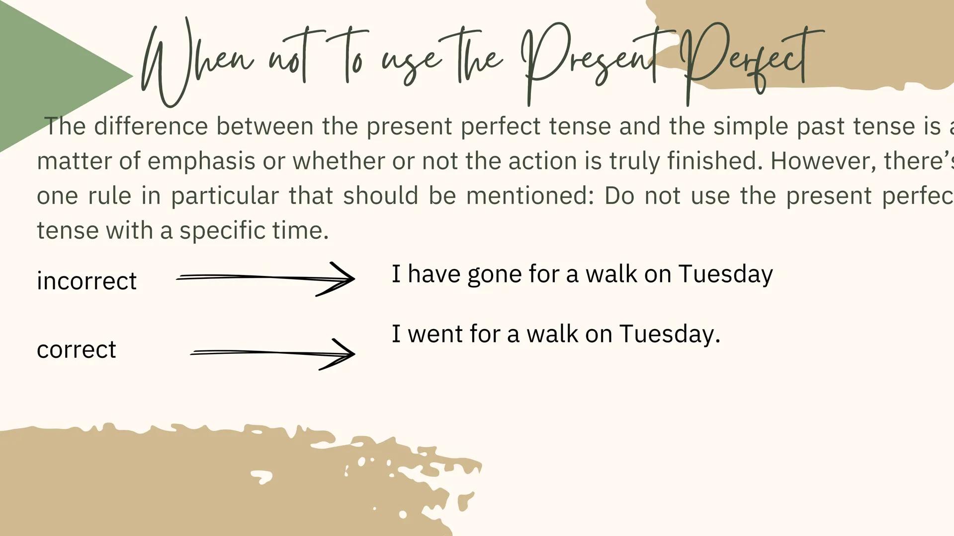Perfect Tenses Past Perfect

Structure:
(+) Subject + had + Verb (past participle) + Complement
(-) Subject + had not + Verb (past participl