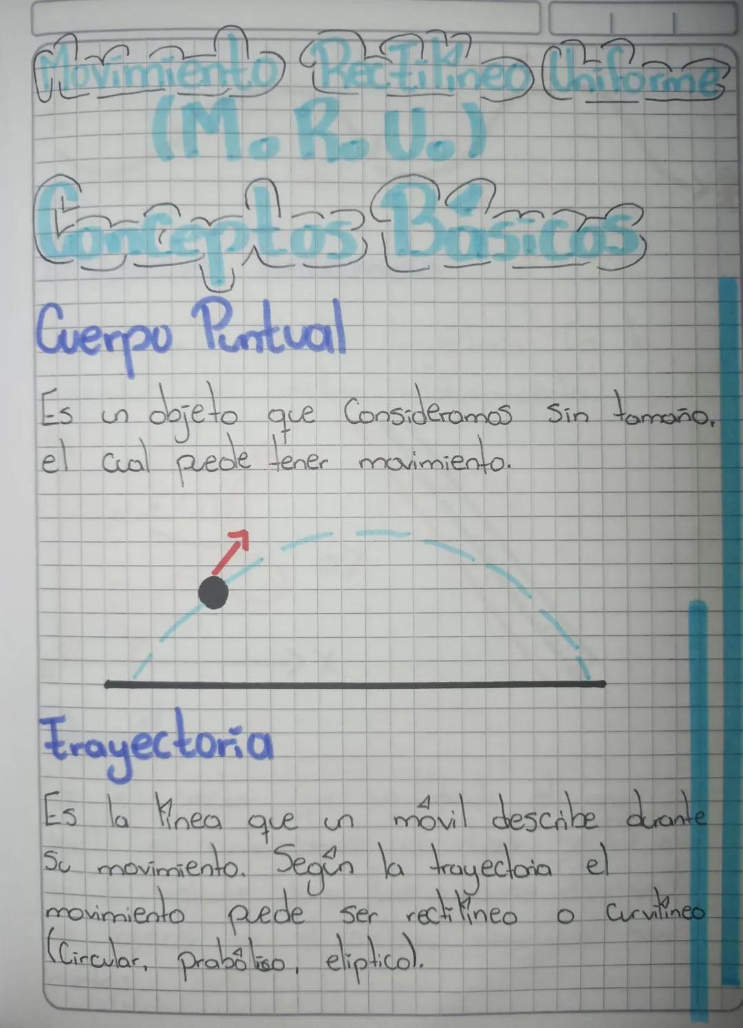 Glovimiento Rachines Chiforme
(M.R.U.)
Conceptos Básicas
Cuerpo Puntual
Es
5
sideramos Sin tamaño,
objeto que Consideramos
el cual puede ten