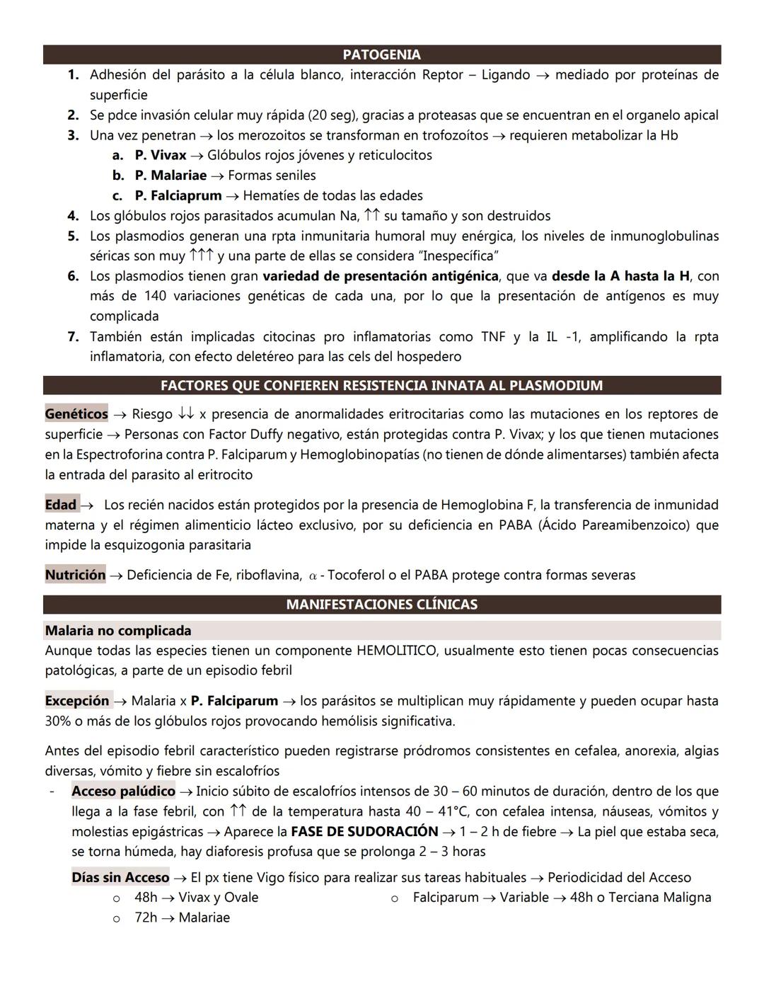 Malaria
Infxn causada x Protozoos del género plasmodium
P. Falciparum → Pdce expresión de proteínas que la rígidez del eritrocito, su deform