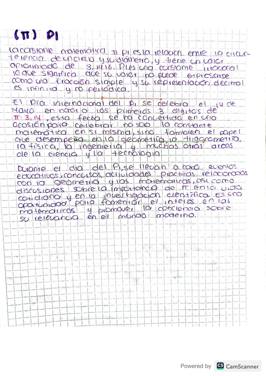 (TT) PI
caconstante matematica Ti pies la relación entre la cucur
ferencia de cn circulo y su diametro, y tiene un calor
aproximado de 3, 14
