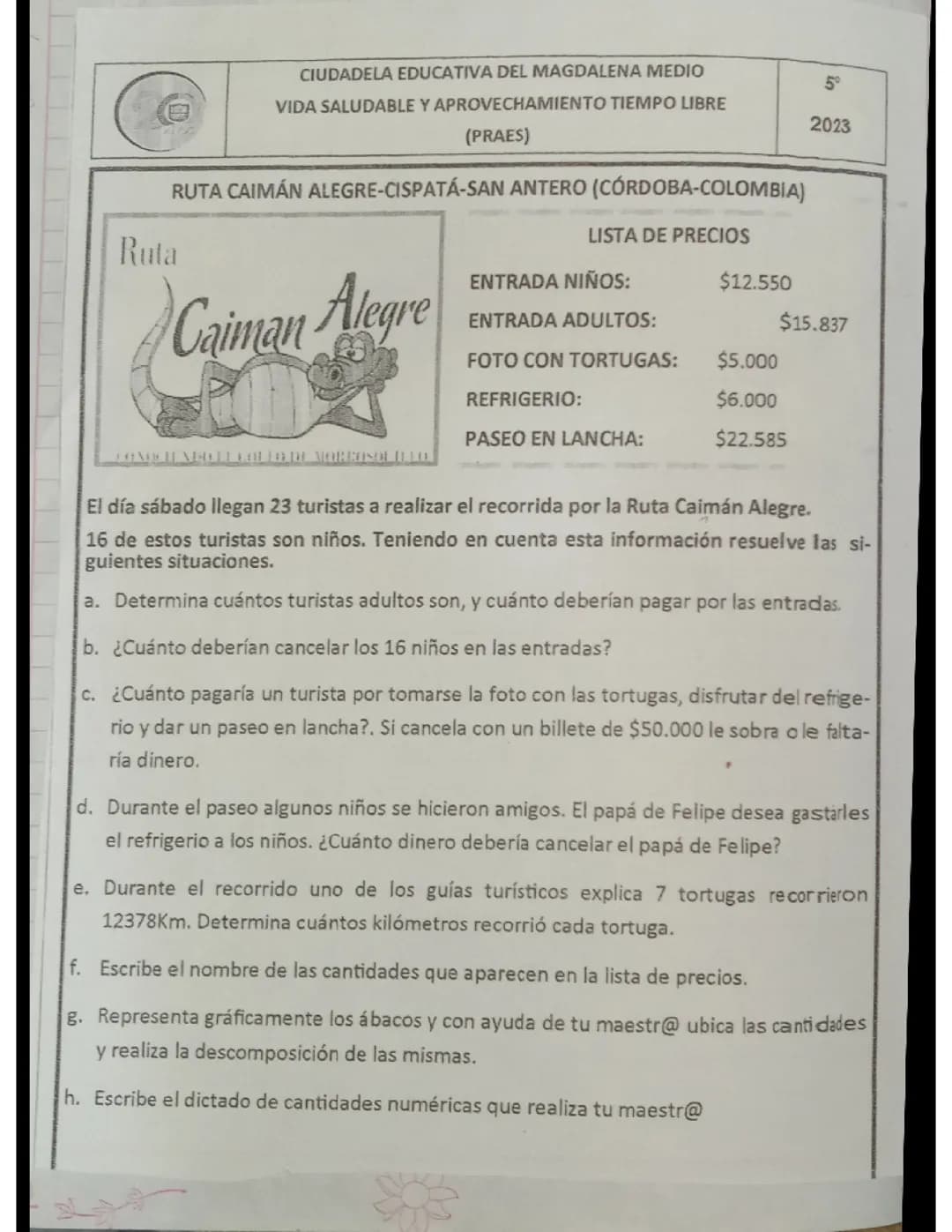Ficha con problemas matemáticos 