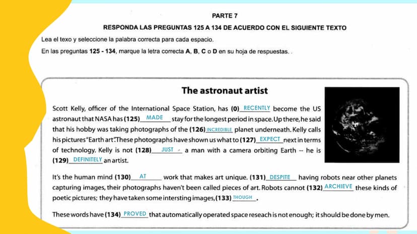 \|/
KIND OF QUESTIONS
EXAM ICFES
SABER 11
PART Y AND PART 7 Edito mis escritos en clase teniendo en cuenta
reglas de ortografía, adecuación 