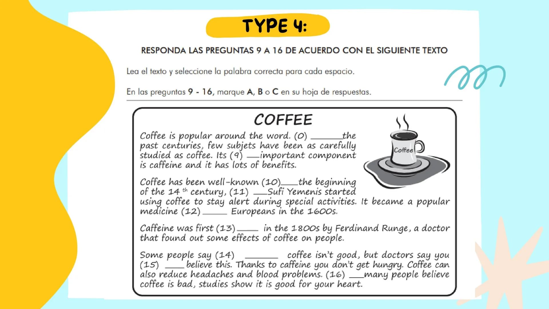 \|/
KIND OF QUESTIONS
EXAM ICFES
SABER 11
PART Y AND PART 7 Edito mis escritos en clase teniendo en cuenta
reglas de ortografía, adecuación 