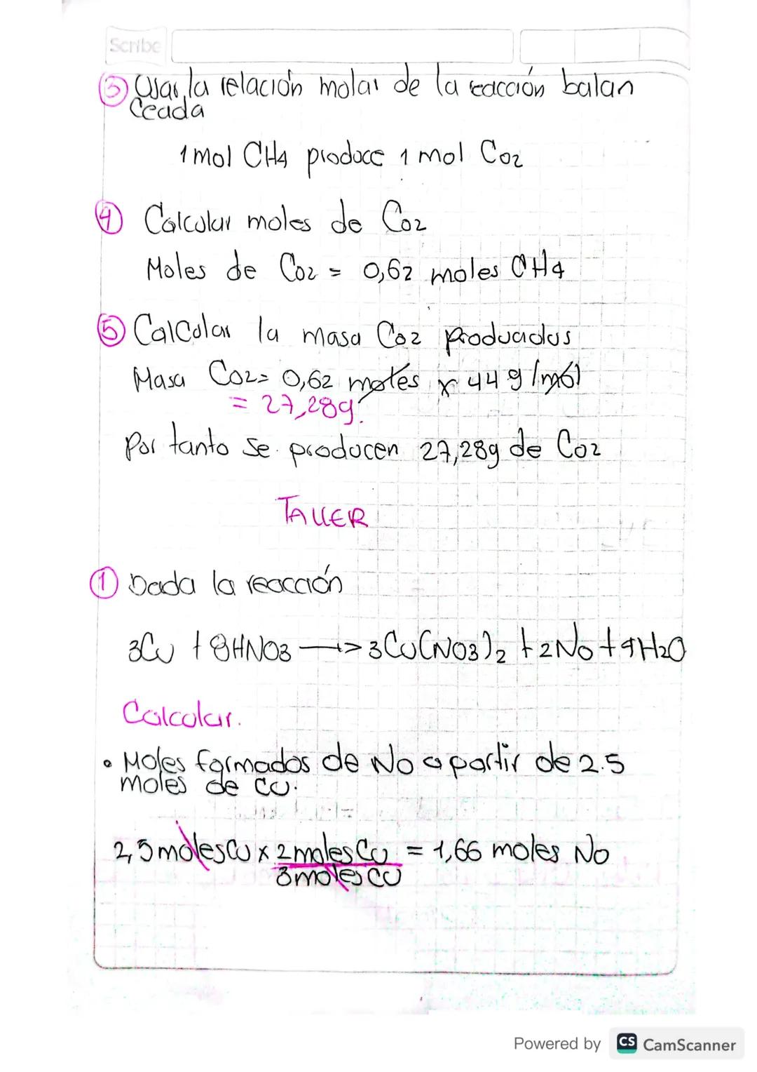 Scribe

HNO3= H=1x1
1
1
N=1 x 14 = 14
0=3X16
48
63

Calculo de Mol a Mol

5) Rempluzar los datos de la fórmula de
Porcentaje dex, siendo x e