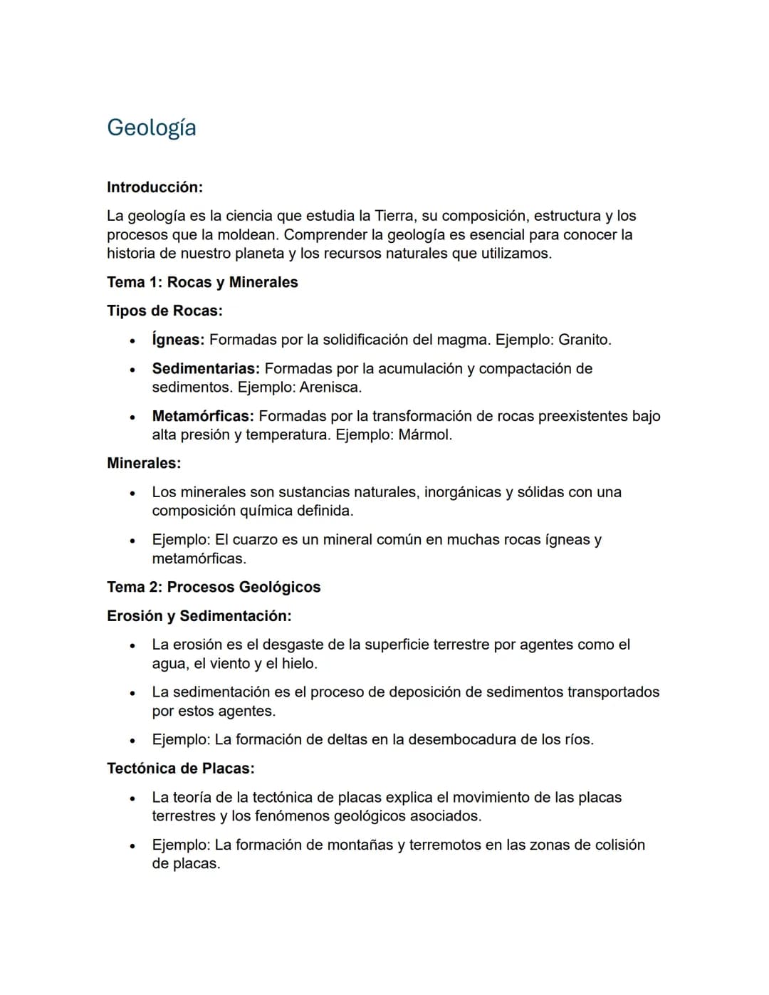 Geología
Introducción:
La geología es la ciencia que estudia la Tierra, su composición, estructura y los
procesos que la moldean. Comprender