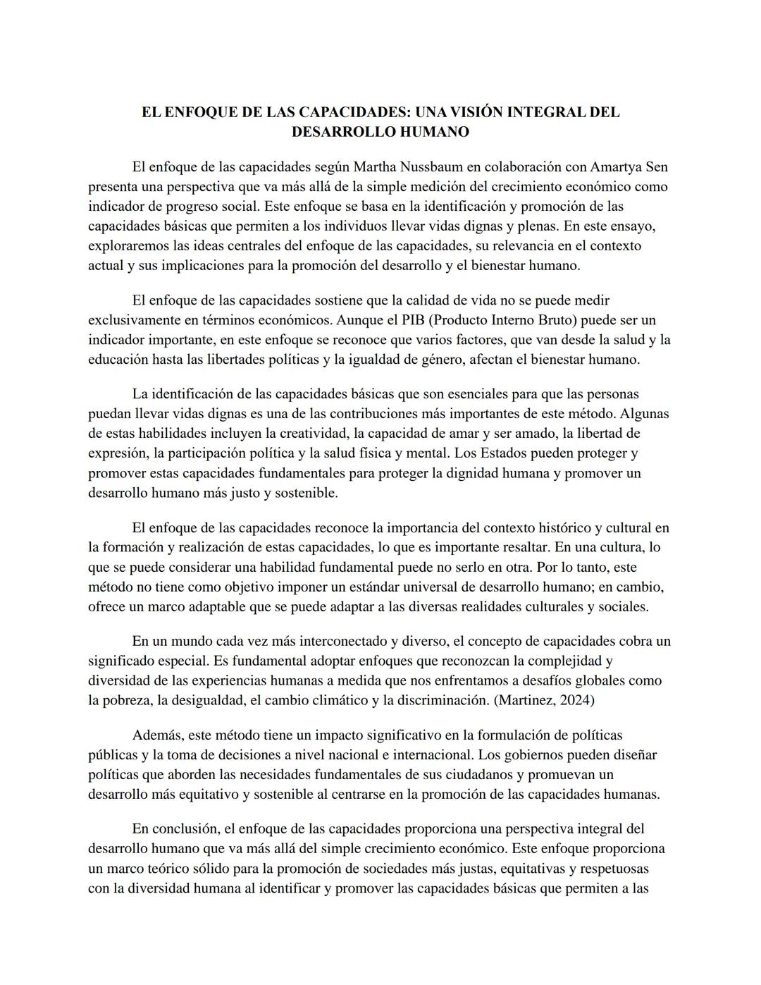 EL ENFOQUE DE LAS CAPACIDADES: UNA VISIÓN INTEGRAL DEL
DESARROLLO HUMANO
El enfoque de las capacidades según Martha Nussbaum en colaboración