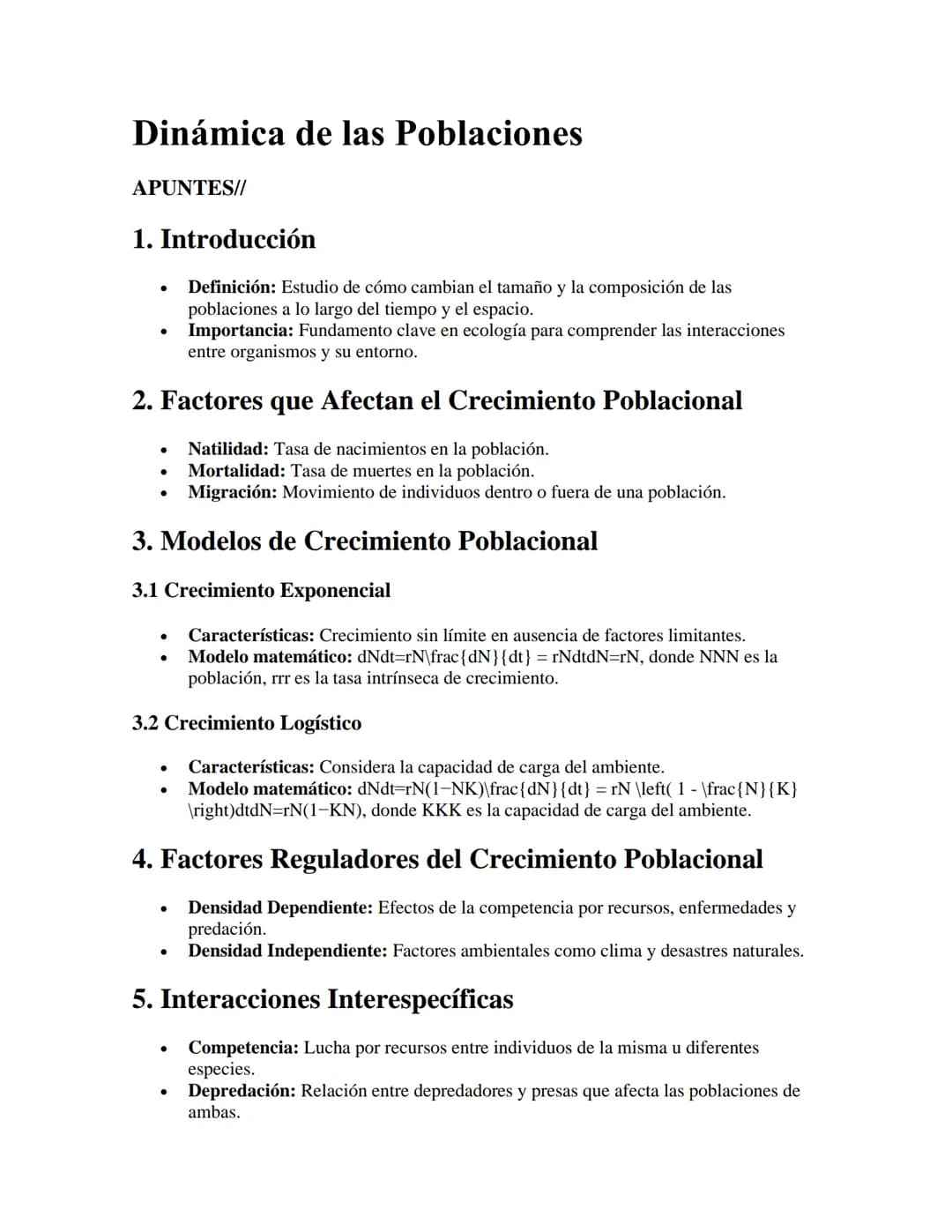 Dinámica de las Poblaciones
APUNTES//
1. Introducción
•
•
Definición: Estudio de cómo cambian el tamaño y la composición de las
poblaciones 