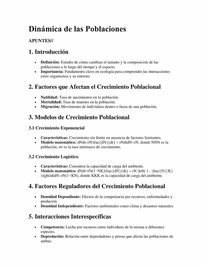 Dinámica de las Poblaciones
APUNTES//
1. Introducción
•
•
Definición: Estudio de cómo cambian el tamaño y la composición de las
poblaciones 