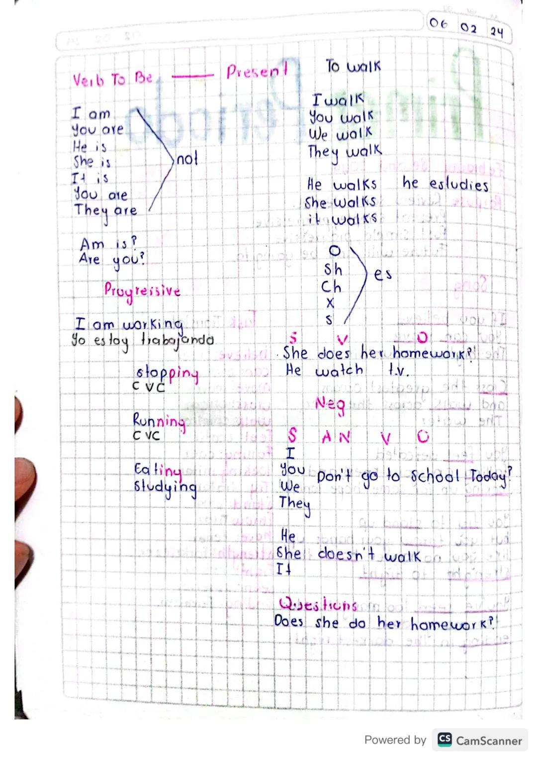 ) 
06 02 24
Verb To Be
Present
To walk
I walk
I am
You walk
You are
We walk
He is
She is
nol
They walk
It is
He walks
You are
he esludies
Sh