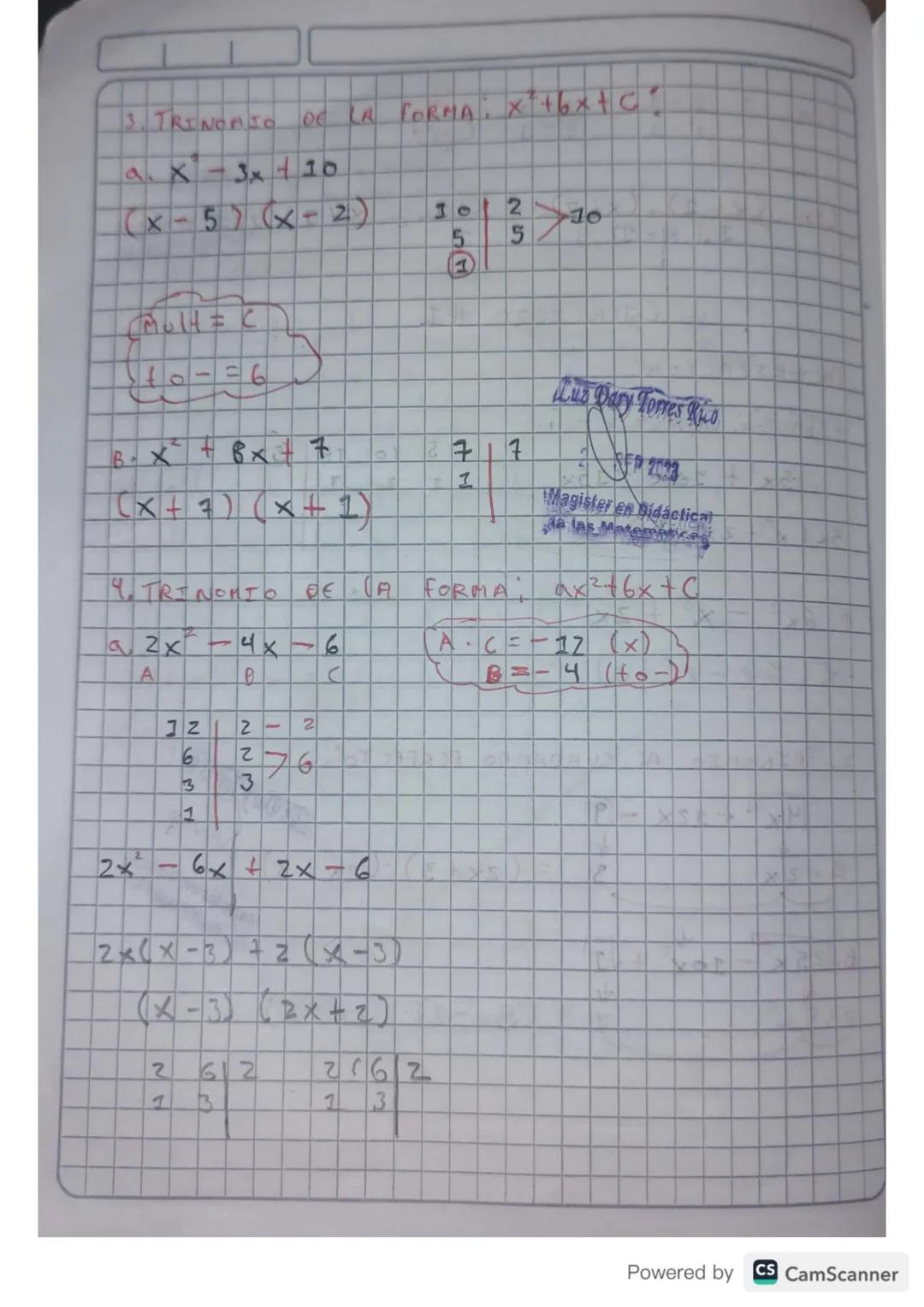 # CJERCICIO #1

FACTORIZACIÓN.

2. FACTOR COMUNE

$5x²+10x²-15x$

$5x(x²+2x-3)$

B. $6x^2 - x^3 + zx$

X(6x-x²+2

|   | 5 | 10 | 15 |
| - | 