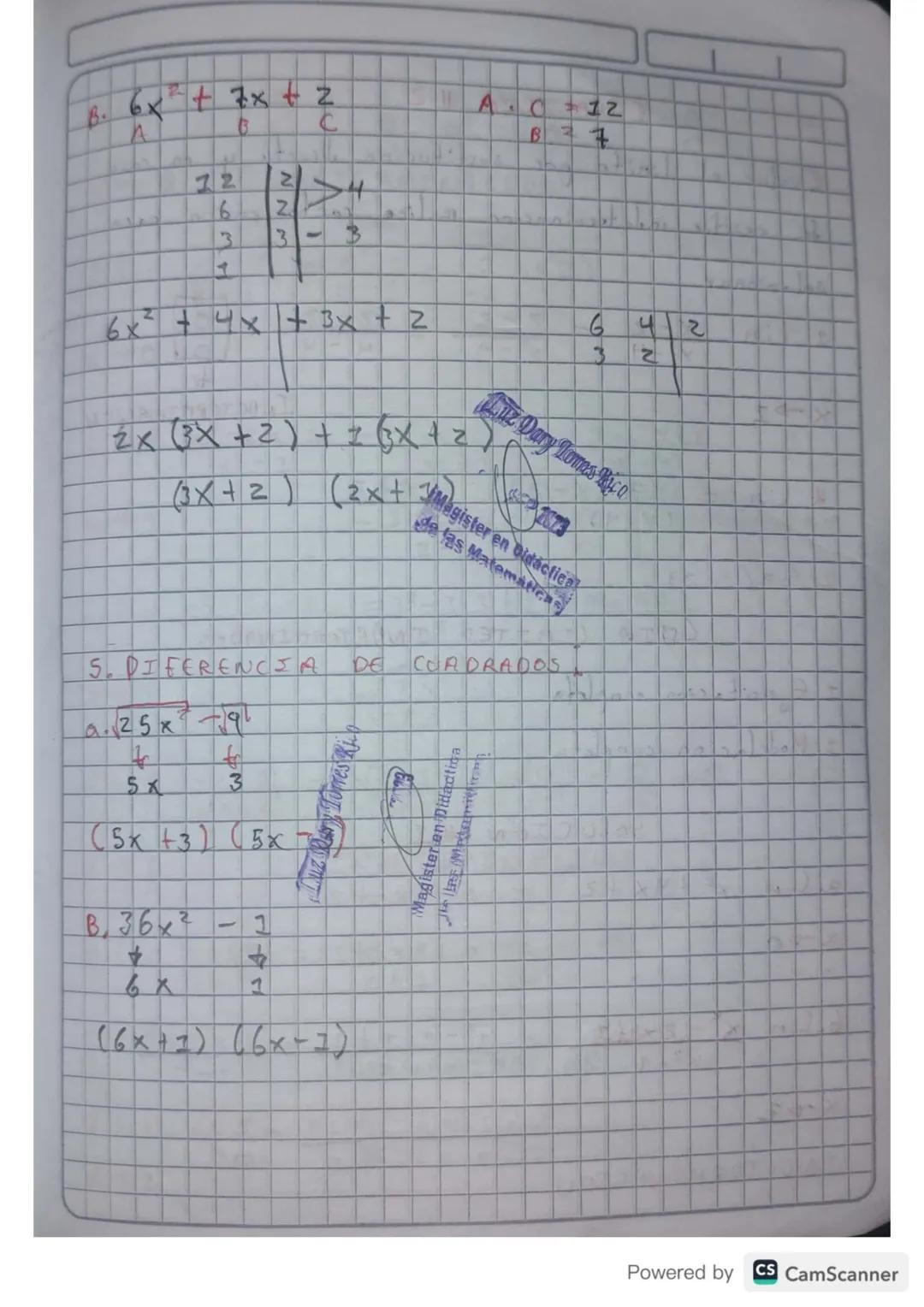 # CJERCICIO #1

FACTORIZACIÓN.

2. FACTOR COMUNE

$5x²+10x²-15x$

$5x(x²+2x-3)$

B. $6x^2 - x^3 + zx$

X(6x-x²+2

|   | 5 | 10 | 15 |
| - | 