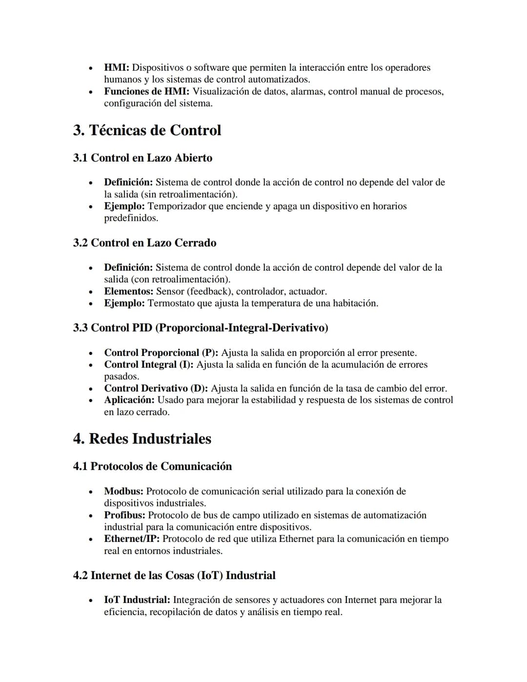 Automatización y Control Industrial
APUNTES//
1. Definición y Objetivos
•
•
Automatización Industrial: Uso de sistemas de control (como comp