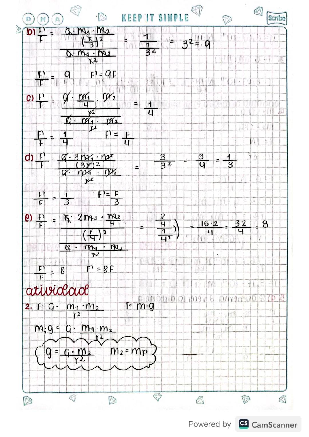 KEEP IT SIMPLE
A
ley de gravitación universal
ACTIVIDAD
Resuelve correctamente:
OcQue le pasará a la fuerza gravitacional sí?
a)se duplica u