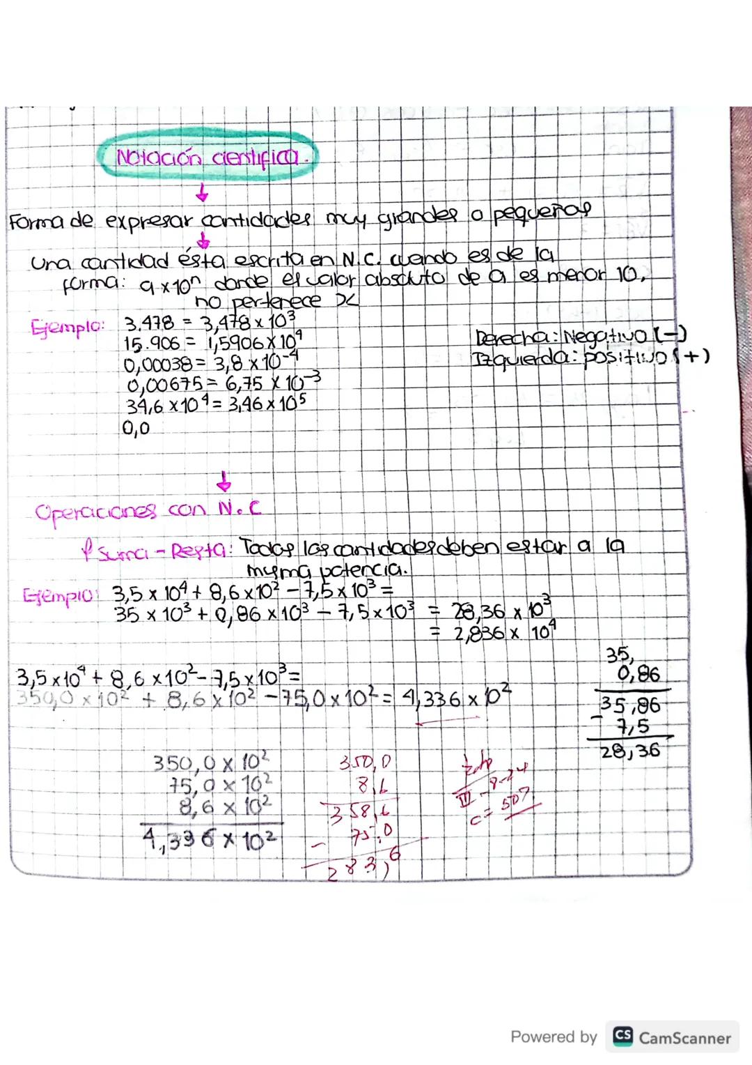 # Notación cientifica.

↓

Forma de expresar cantidades muy grandes o pequeñas

Una cantidad esta escrita en N.C. cuando es de la
forma: 9 x
