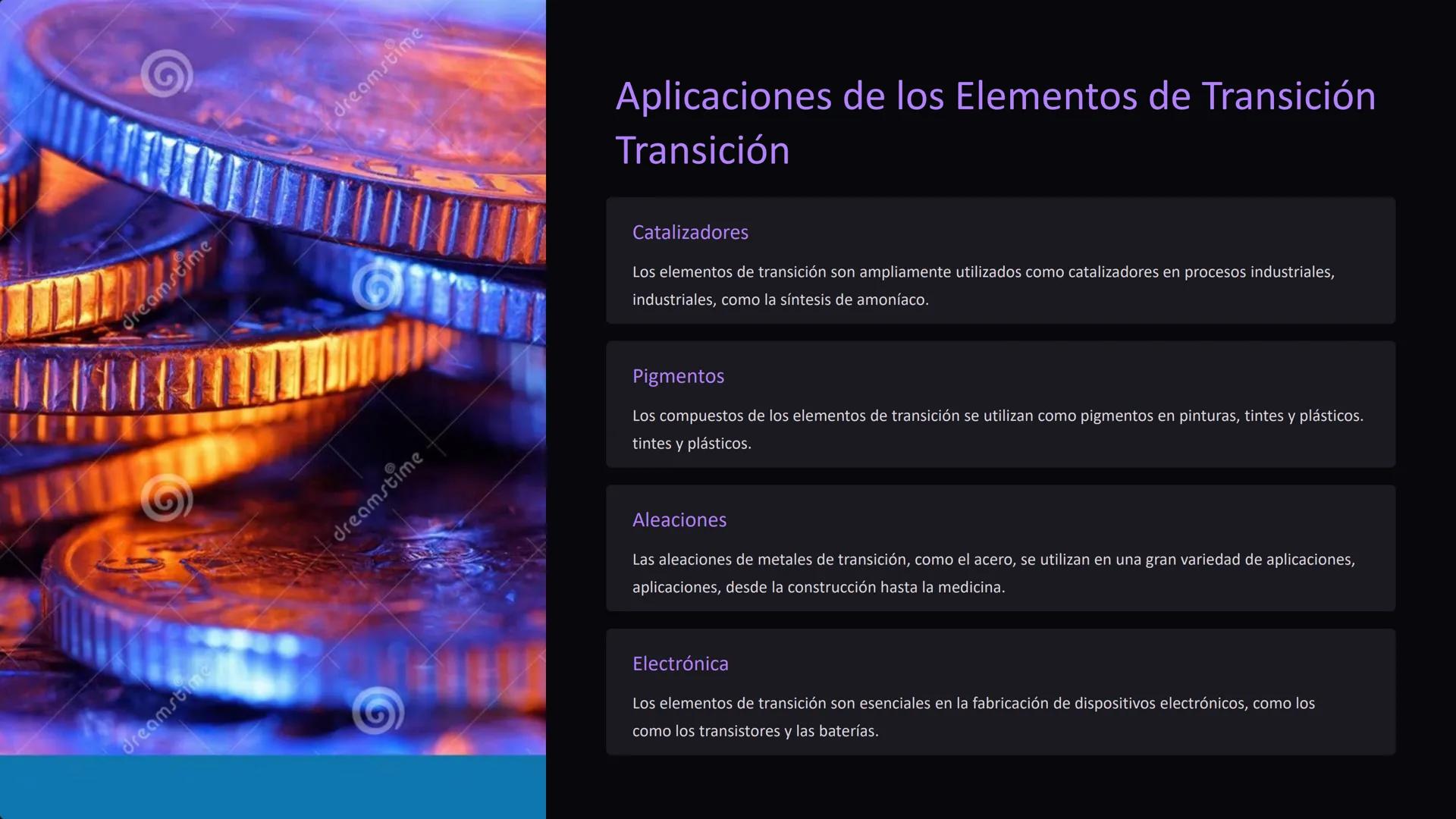 Química de los
Elementos de
Transición
Los elementos de transición se encuentran en el bloque d de la tabla
la tabla periódica. Se caracteri