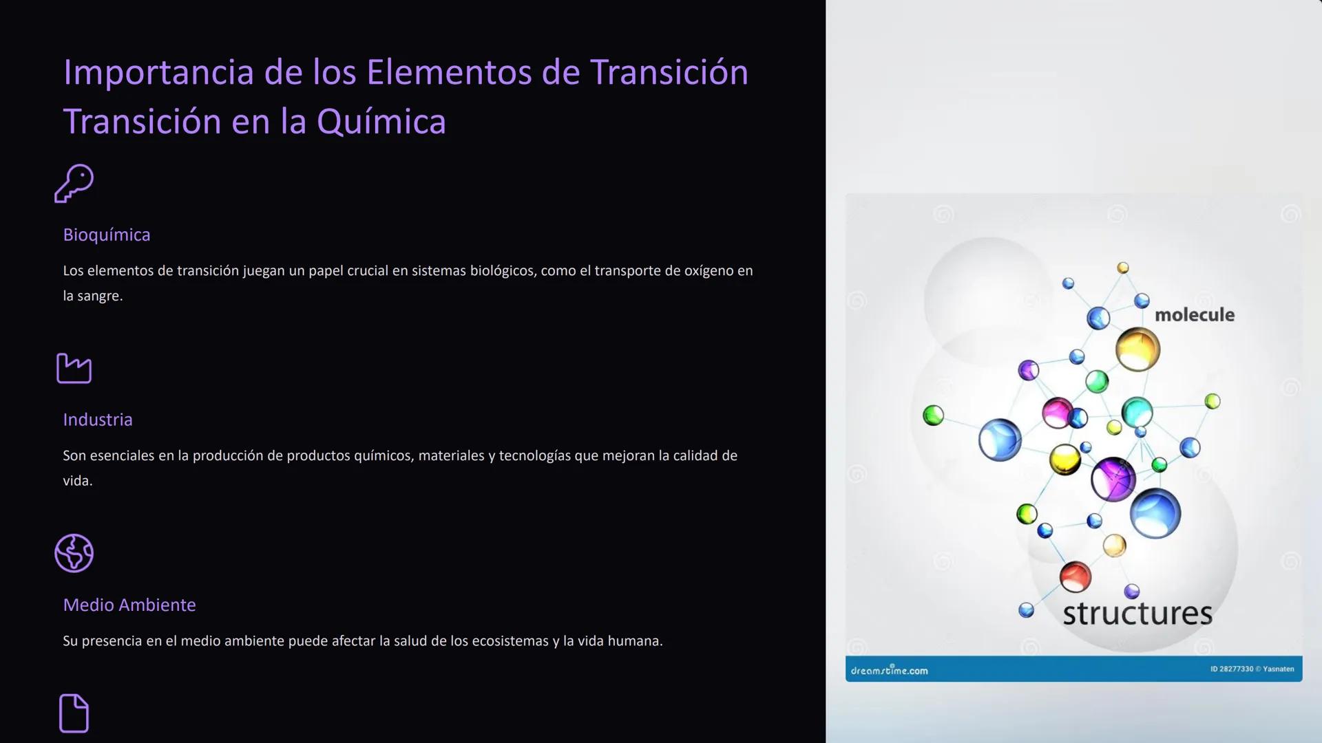 Química de los
Elementos de
Transición
Los elementos de transición se encuentran en el bloque d de la tabla
la tabla periódica. Se caracteri