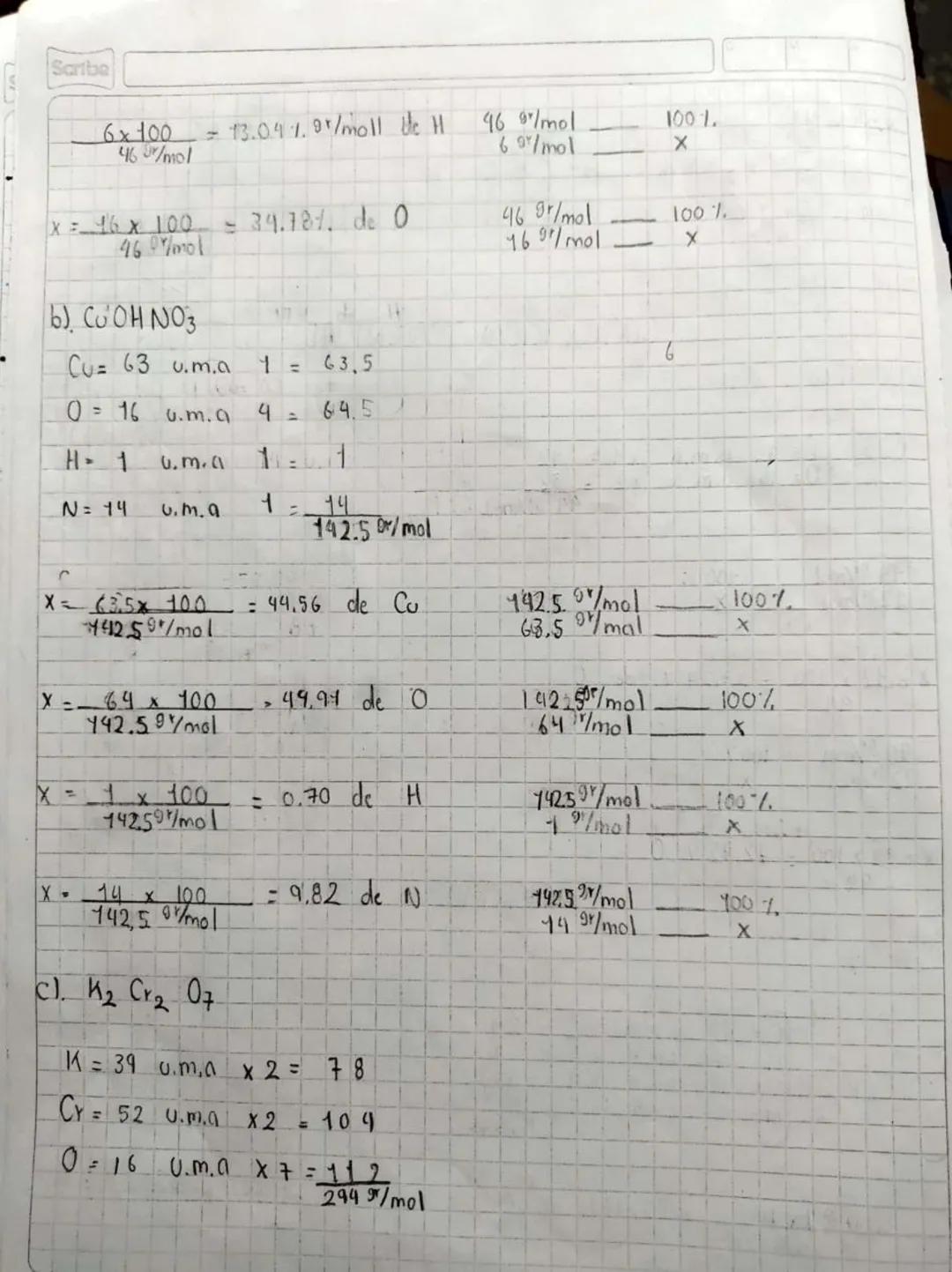H
01/02/2023
H
EJEMPLO
CO₂ C 12 .m.a
0= 16 u.m. a
44 9/mol
100%
129/mol
H H
COMPOCICION PORCENTUAL
x4 = 12
X2
=
32
X = 12 x 100 - 27,27 7. d