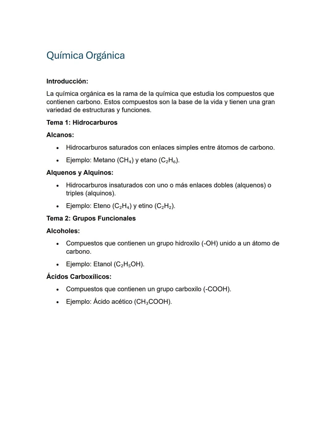 Química Orgánica
Introducción:
La química orgánica es la rama de la química que estudia los compuestos que
contienen carbono. Estos compuest