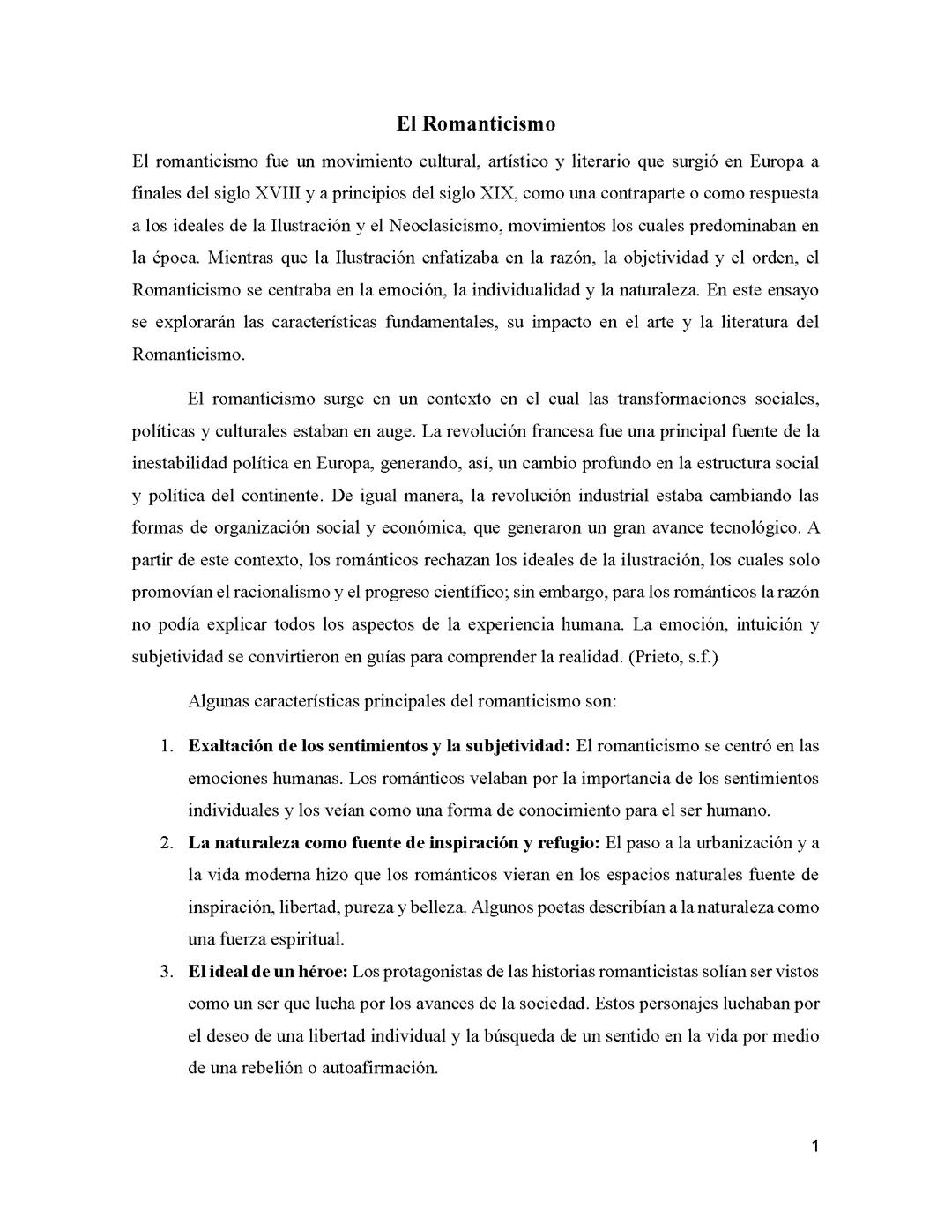 Características y Descripción del Romanticismo