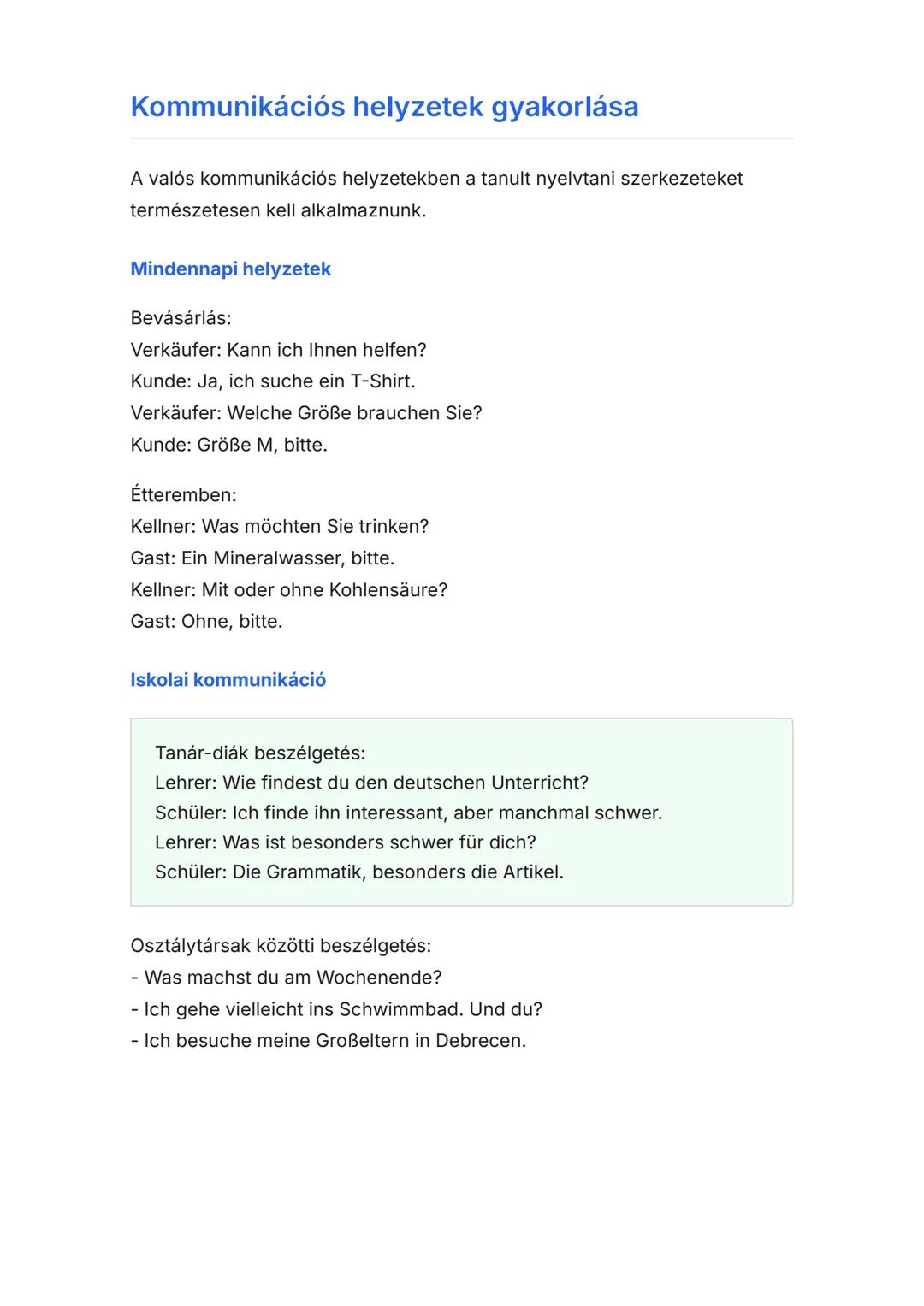 Német kommunikáció:
kérdések, válaszok és
vélemények
Német nyelvű kommunikációs helyzetek és nyelvtani szerkezetek
Német • Grade 8 • Hungary