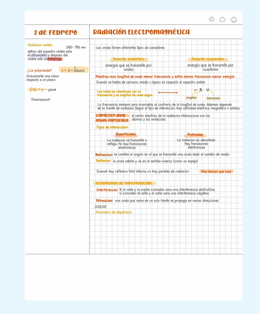 2 de febrero
Radiacion visible:
380-780 mn
detras del espectro visible esta
el ultravioleta y despues del
visible esta el infrarrojo
¿Luz po