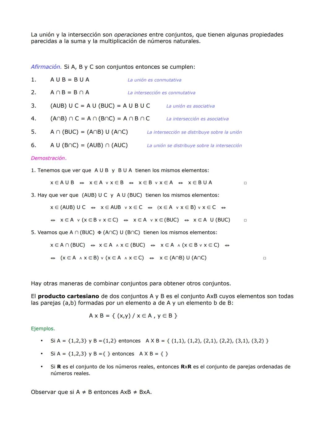 Conjuntos
Intuitivamente, un conjunto es una colección de cosas, reales o imaginarias, llamadas
elementos del conjunto. Para decir que x es 
