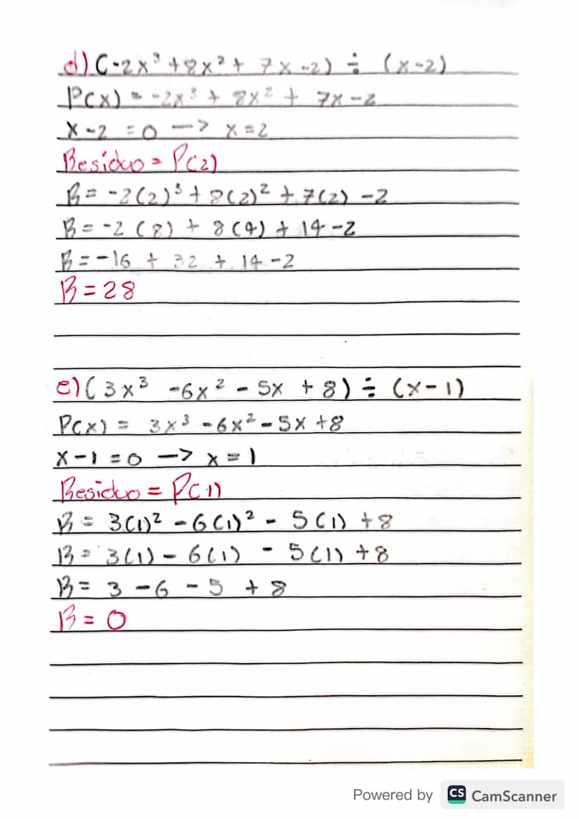 J Parte uno
Division Sintetica
a) (x²+4x+3) = (x+)
x + 3 =0
-3
4 3
-3-3
1
X=-3
0->
Conciente = x+1
Yesto= O
b) (x² -2x-8) = (x+2)
-2
1
* x
8