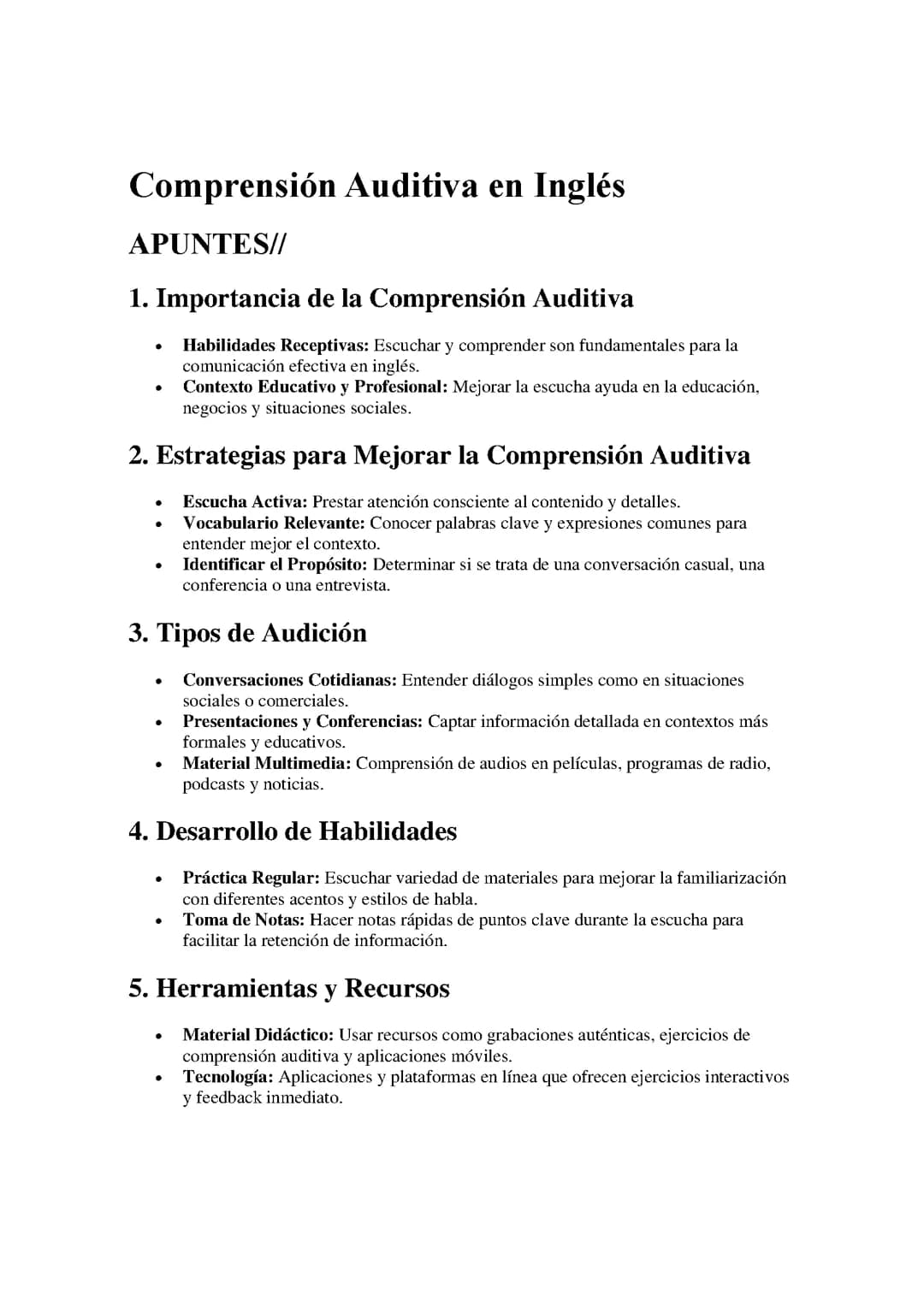 Comprensión Auditiva en Inglés