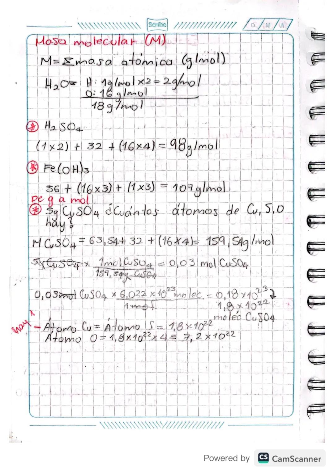 100423
Scribe
Estequiometria
Pan + Jamon Sandwich
6 sandwich 12 Pan
6 Jamon
12 Sandwich & 24 Pan,
• Concepto mol
× 12 Jamon
12
#1 mol = 6,02