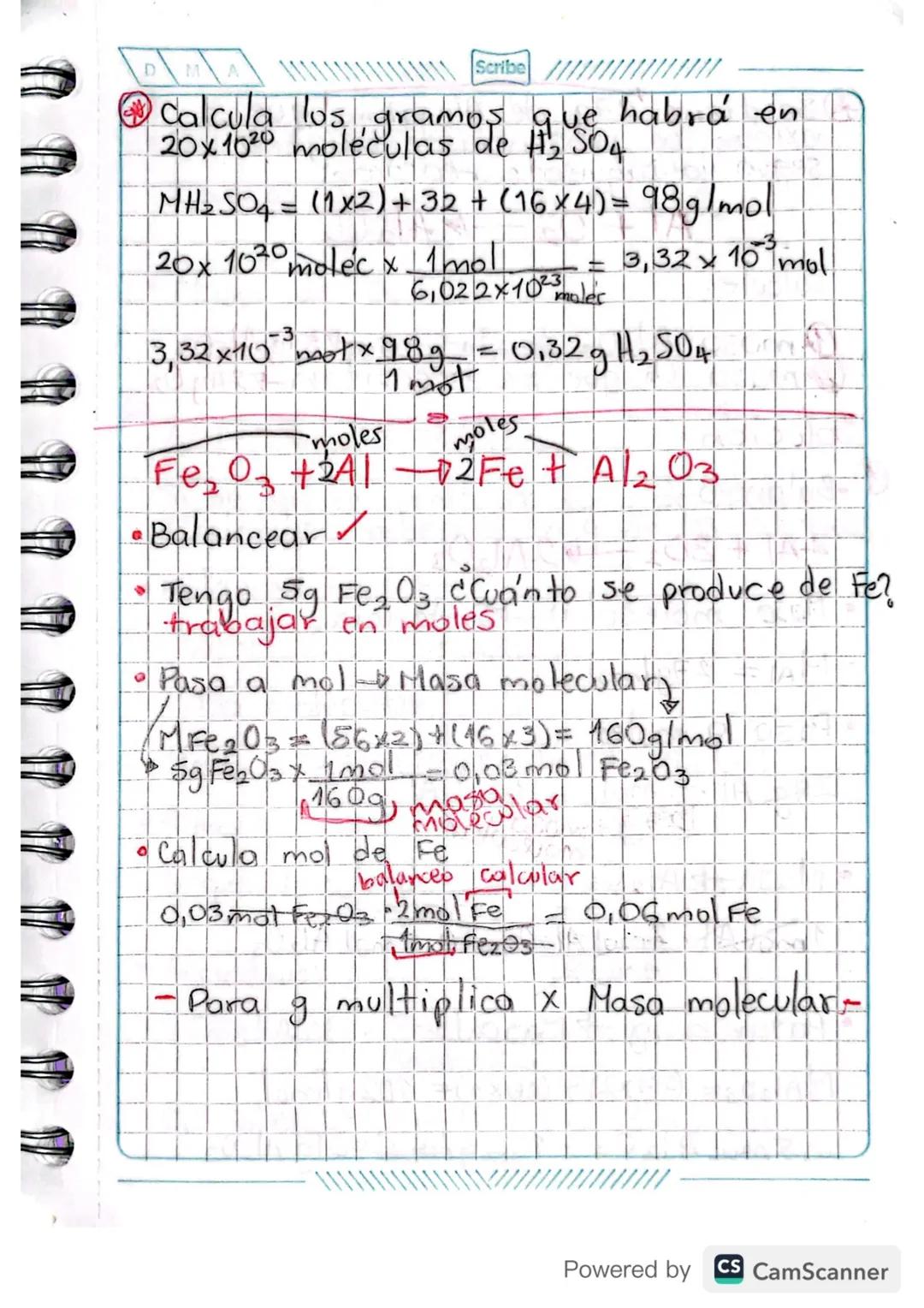 100423
Scribe
Estequiometria
Pan + Jamon Sandwich
6 sandwich 12 Pan
6 Jamon
12 Sandwich & 24 Pan,
• Concepto mol
× 12 Jamon
12
#1 mol = 6,02