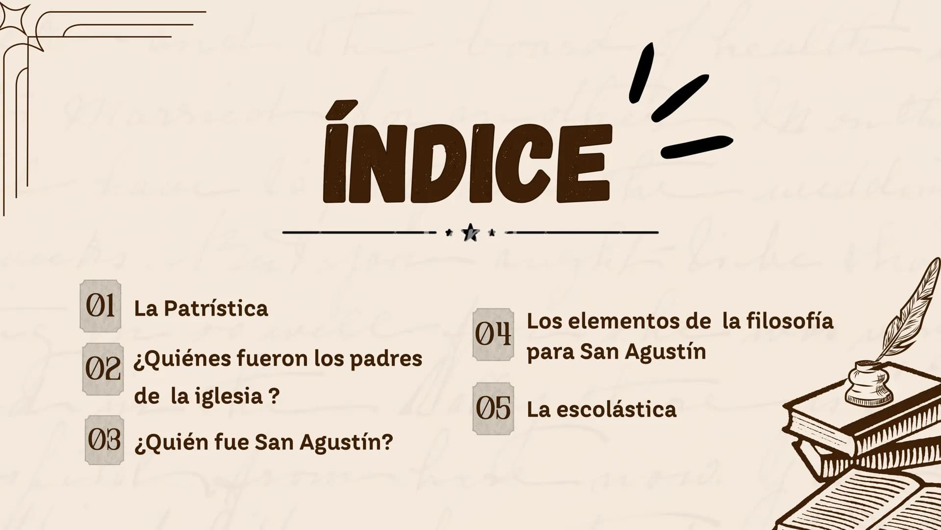 LA FILOSOFÍA
DURANTE EL SIGLO VIII
Analizamos la influencia del cristianismo durante la época... INDICE
01 La Patrística
02 ¿Quiénes fueron 