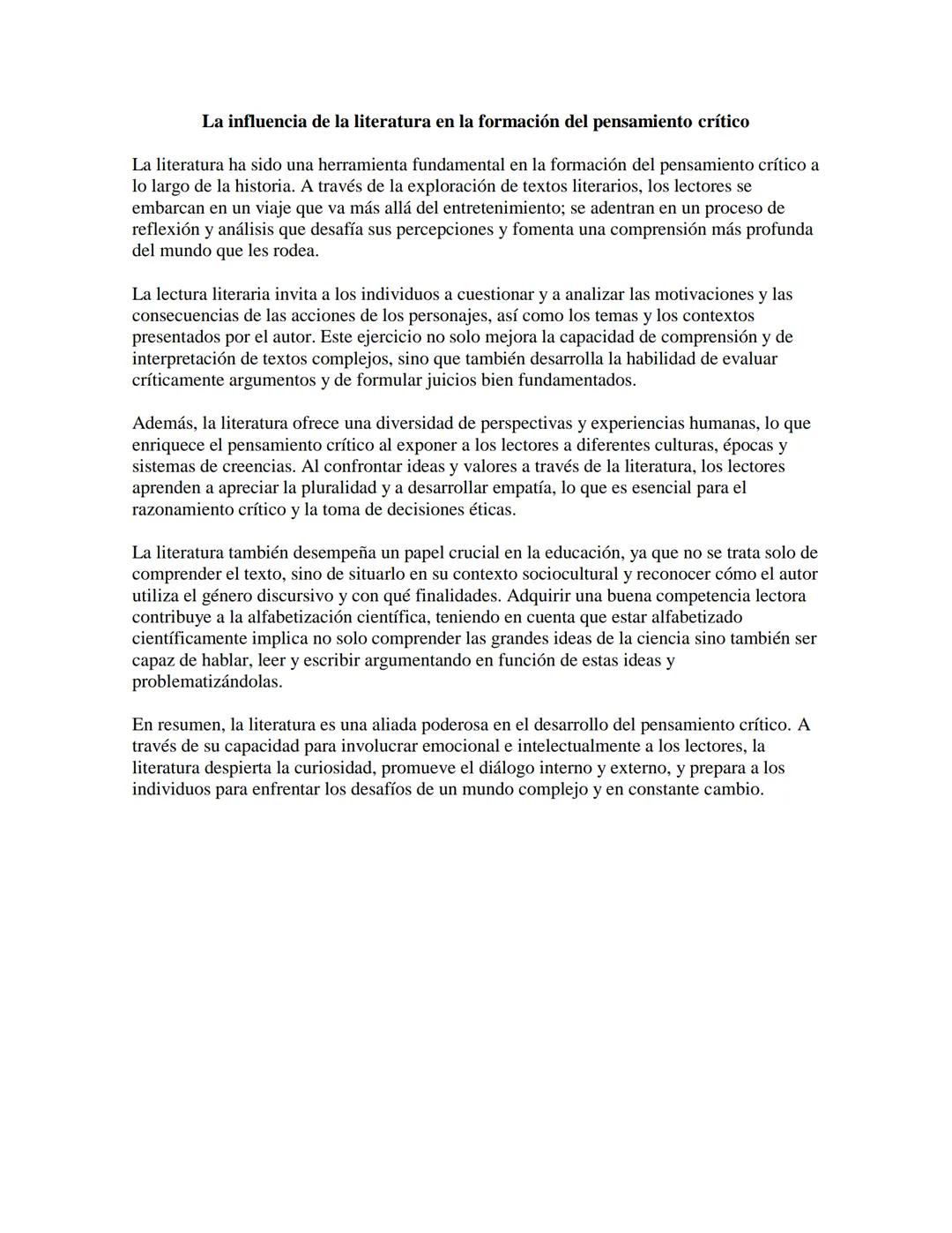 # La influencia de la literatura en la formación del pensamiento crítico

La literatura ha sido una herramienta fundamental en la formación 