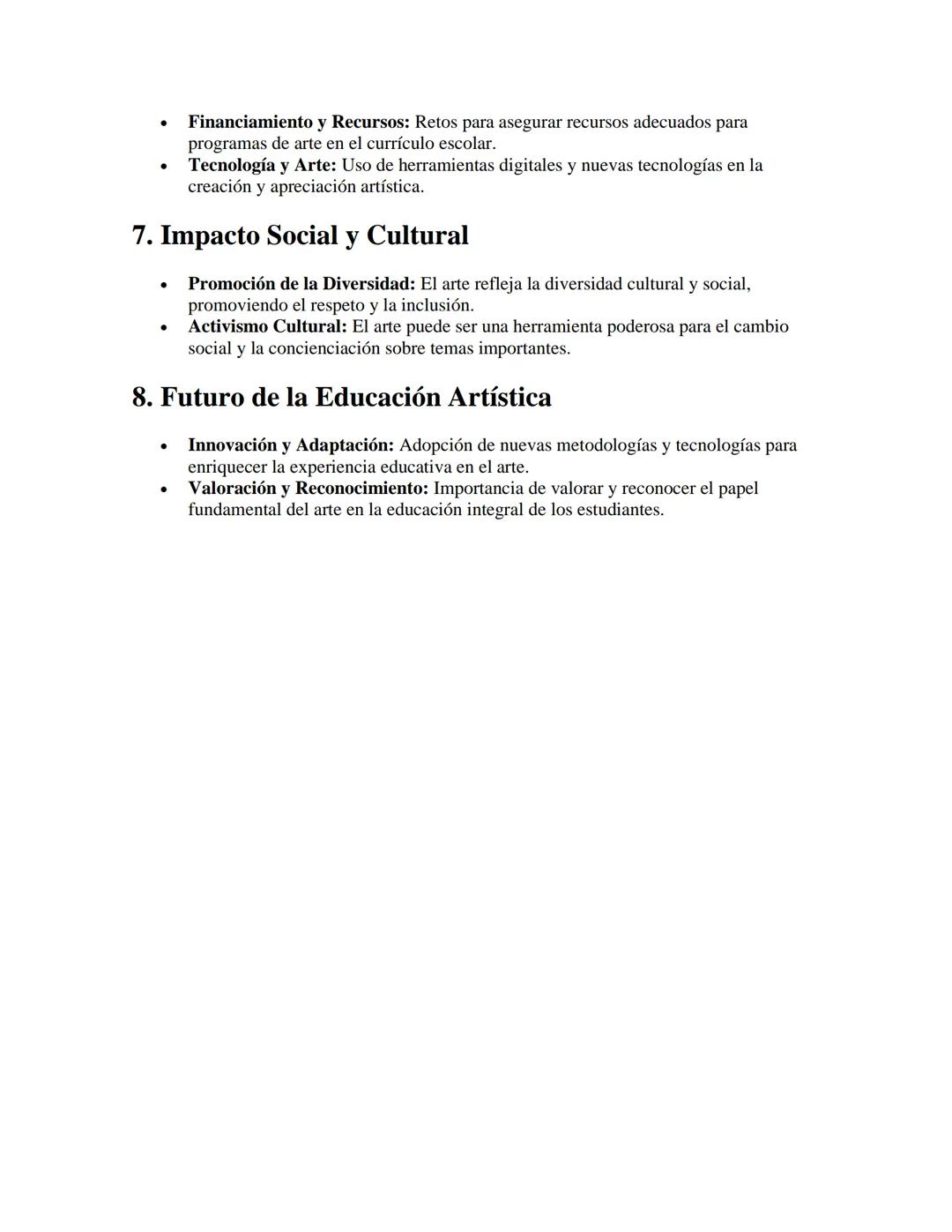 Educación Artística
APUNTES//
1. Importancia de la Educación Artística
•
Desarrollo Integral: La educación artística promueve el desarrollo 