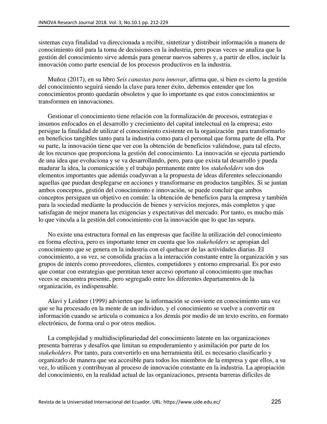 UIDE INNOVA
RESEARCH JOURNAL
INNOVA Research Journal, ISSN 2477-9024
(Octubre, 2018). Vol. 3, No.10.1 pp. 212-229
DOI: https://doi.org/10.33