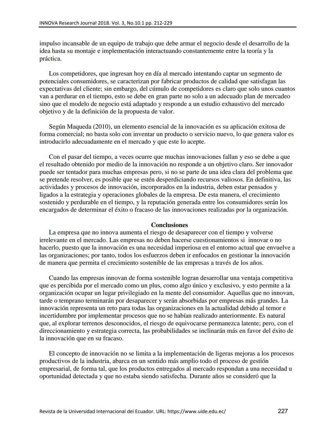 UIDE INNOVA
RESEARCH JOURNAL
INNOVA Research Journal, ISSN 2477-9024
(Octubre, 2018). Vol. 3, No.10.1 pp. 212-229
DOI: https://doi.org/10.33