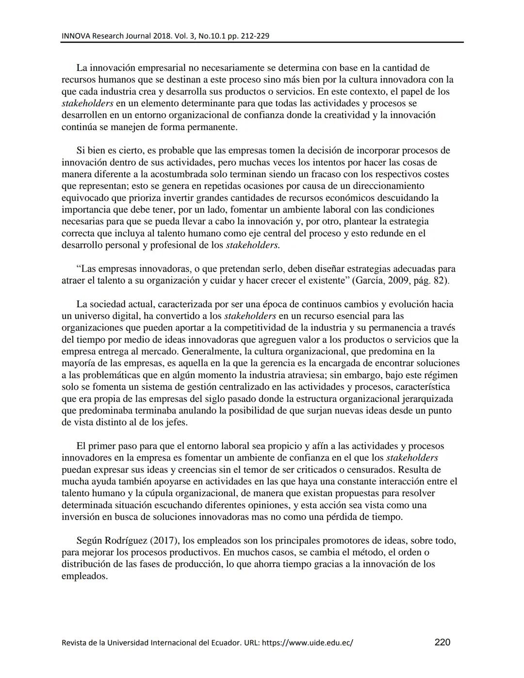 UIDE INNOVA
RESEARCH JOURNAL
INNOVA Research Journal, ISSN 2477-9024
(Octubre, 2018). Vol. 3, No.10.1 pp. 212-229
DOI: https://doi.org/10.33