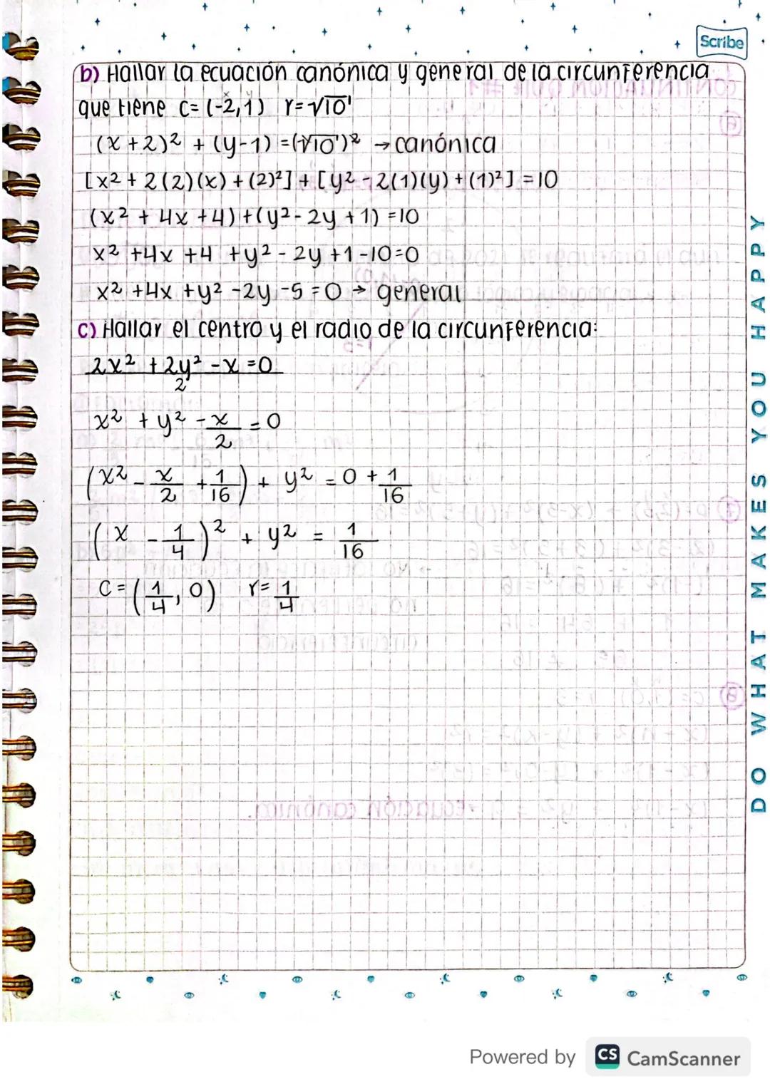 VU UU U U V A A A A A A
HAPPY
Scribe
Febrero 8/2021
ecuación general de la circunferencia
se halla a partir de la ecuación canónica:
+
(x-4)
